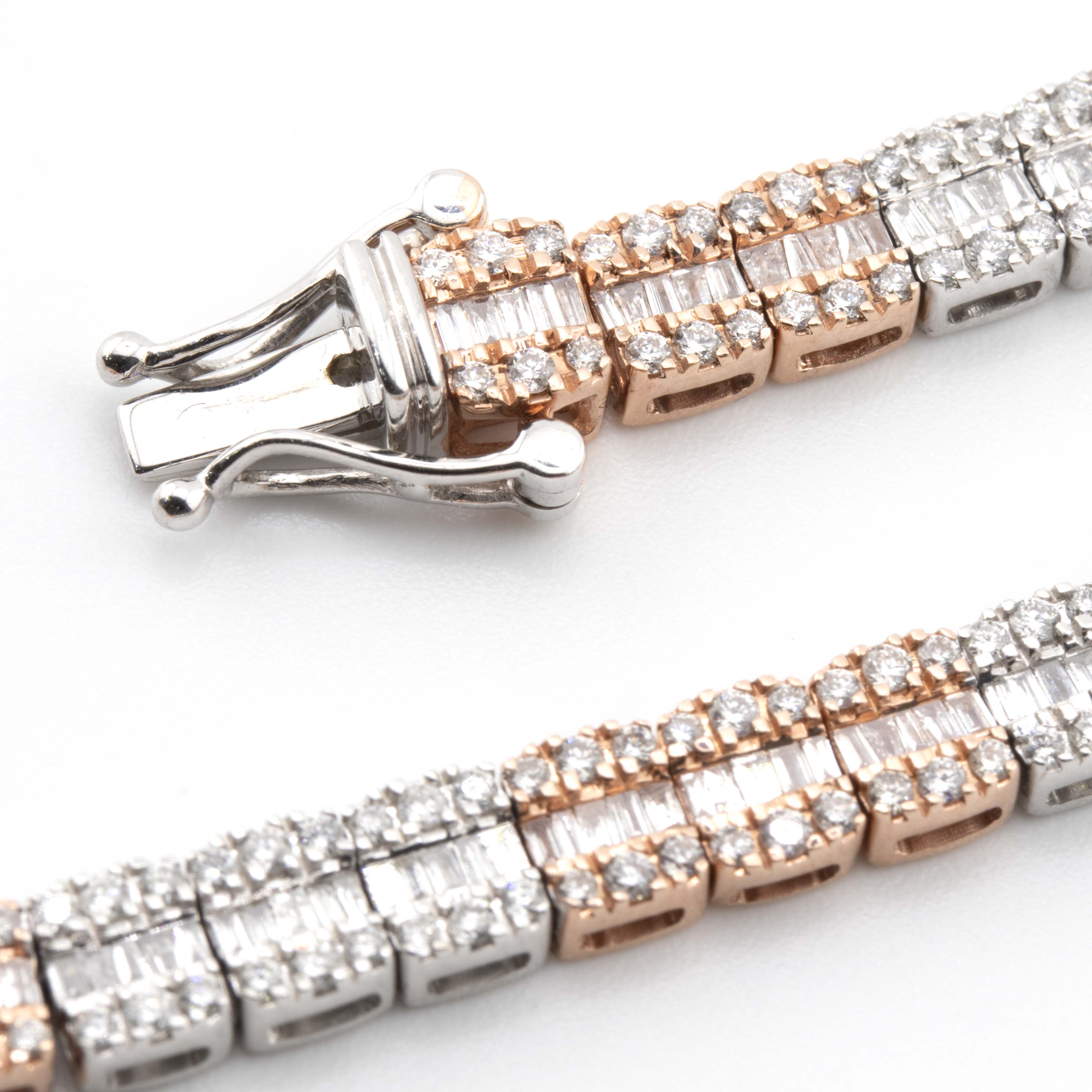 10kt Two-Tone Rose & White Baguette Tennis Chain (5mm, 20”)