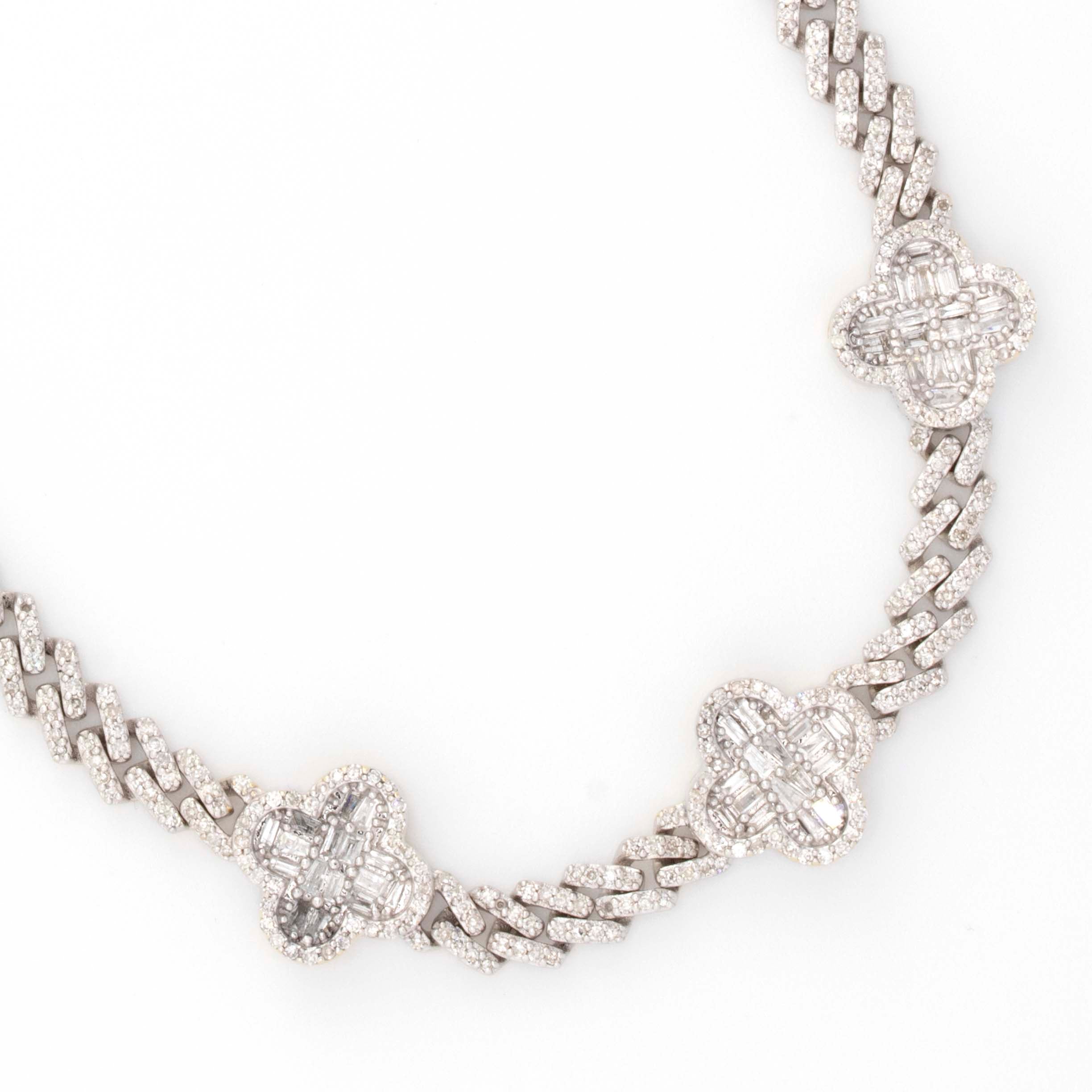10k White Gold 3 Clover Cuban Chain (3mm, 18”)