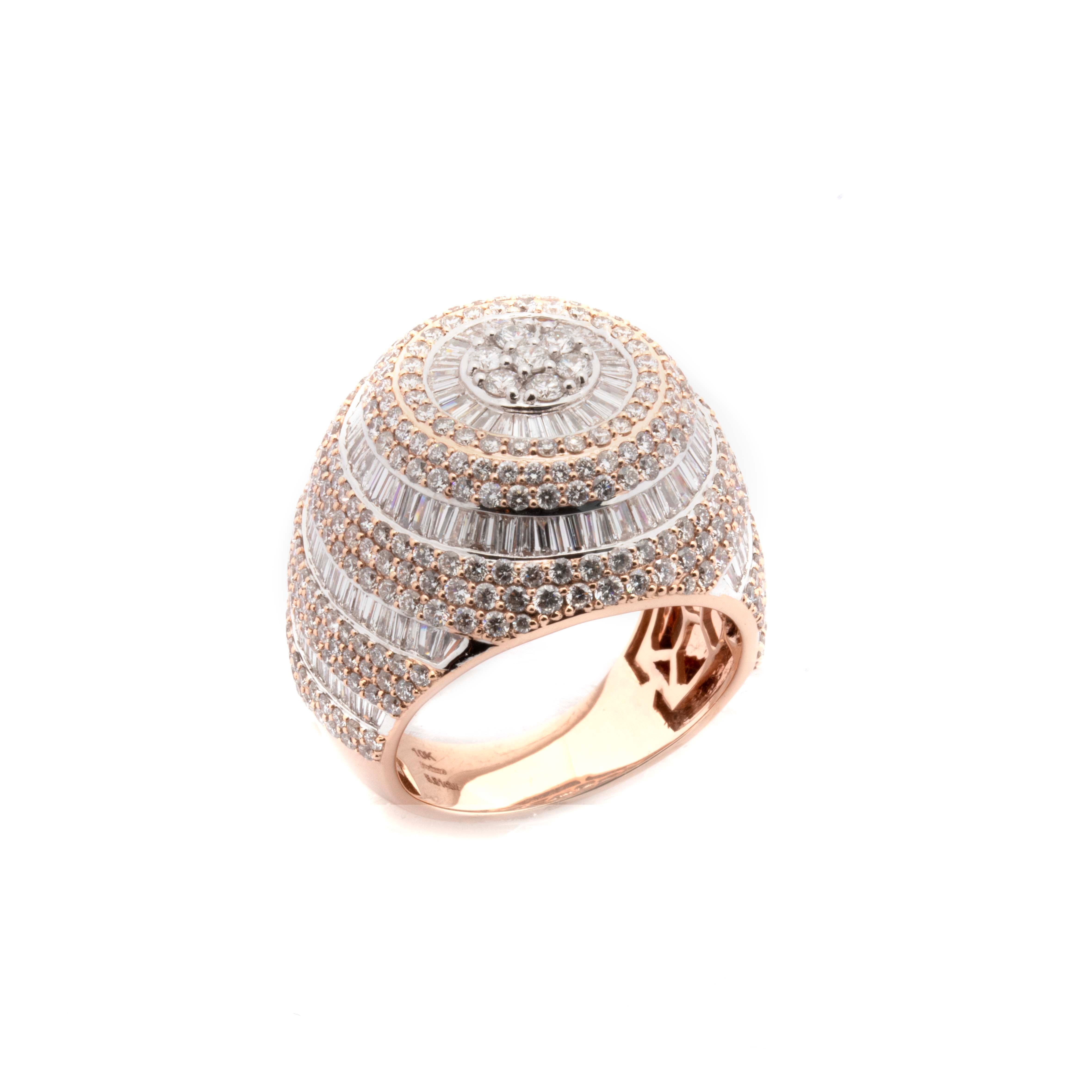 10K Rose Gold Baguette Round Diamond Pinky Ring