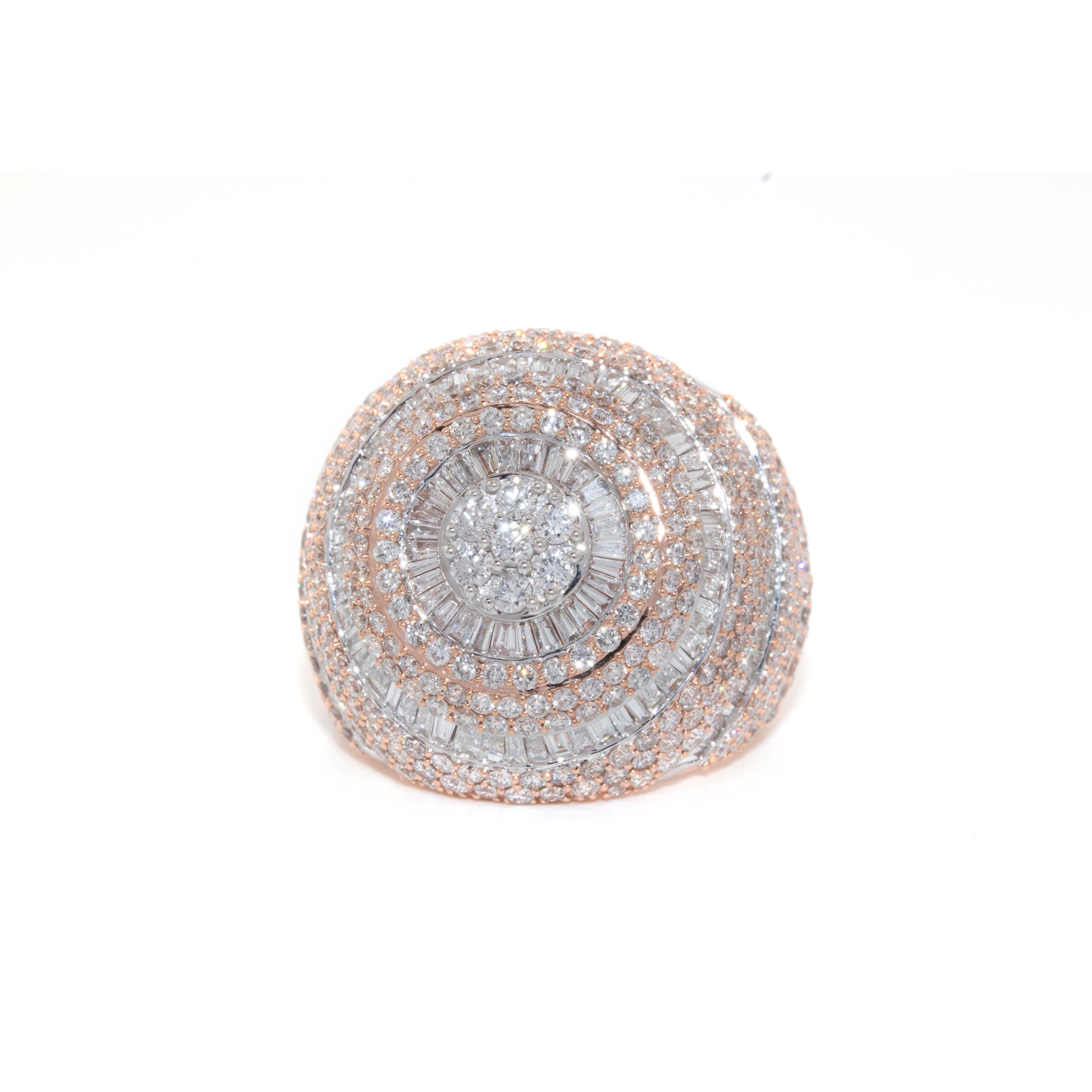 10K Rose Gold Baguette Round Diamond Pinky Ring