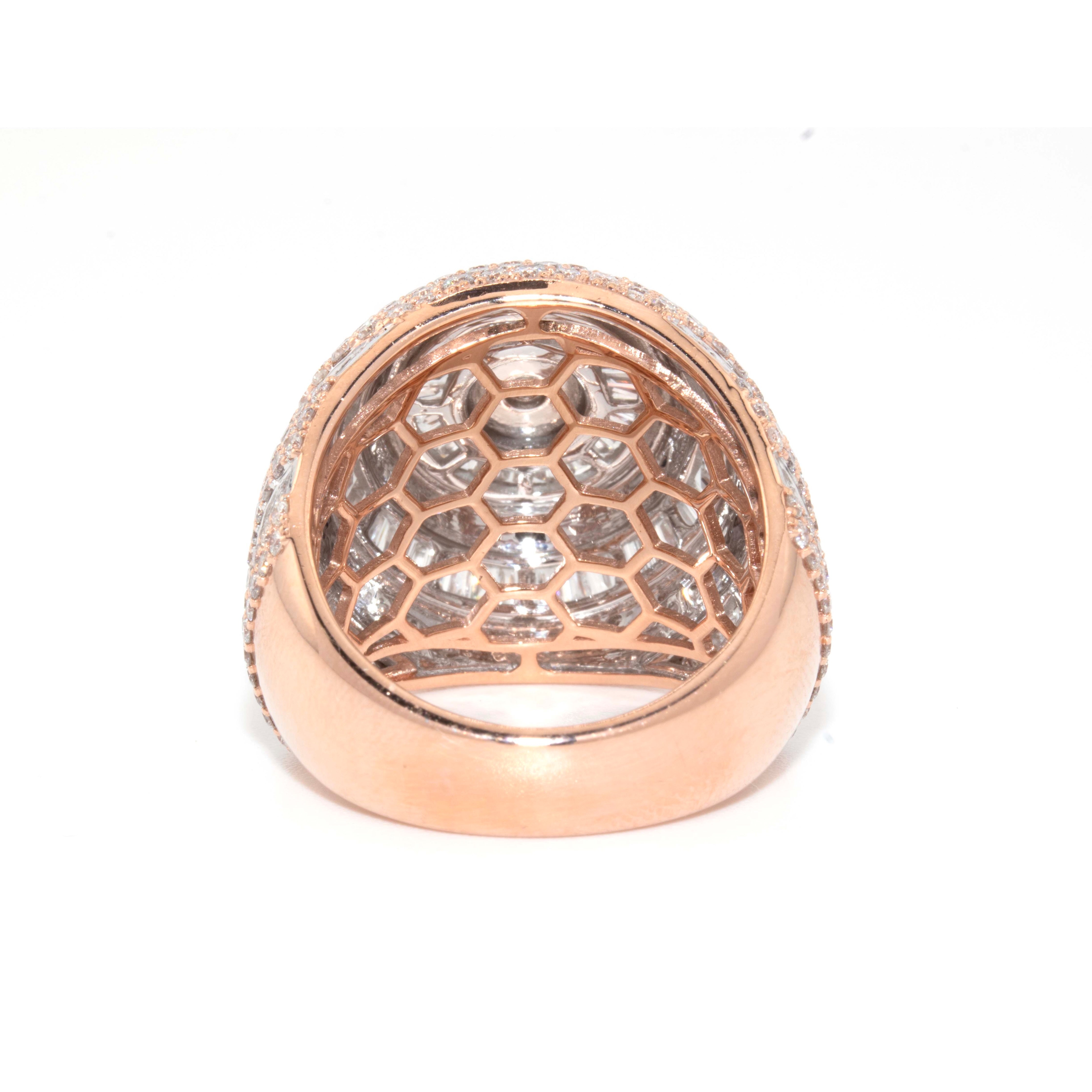 10K Rose Gold Baguette Round Diamond Pinky Ring