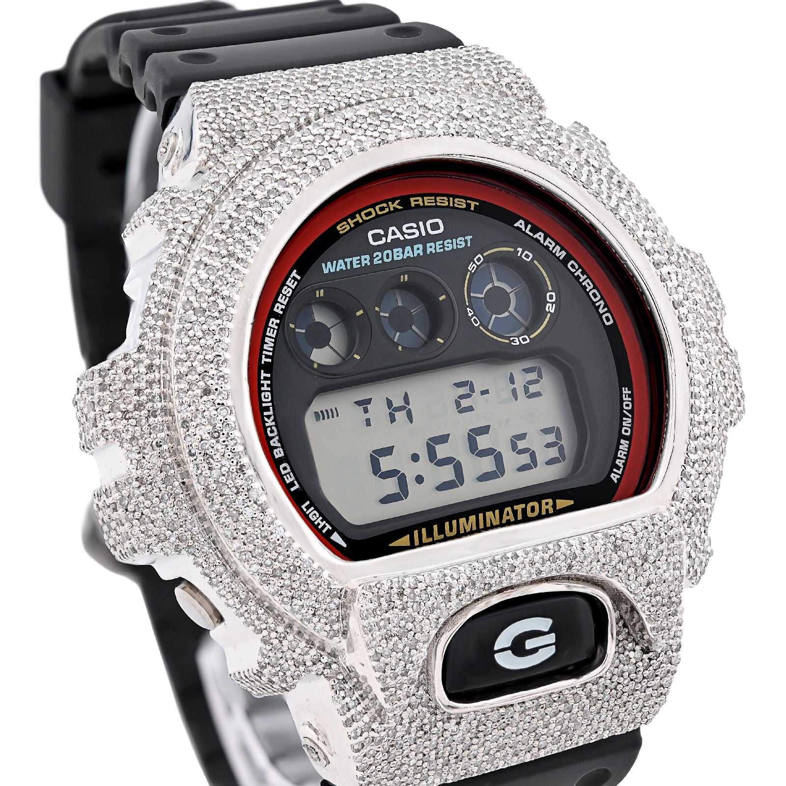 G-Shock DW-6900RL 3.00 CTW All White Diamond Bezel Iced Out Watch