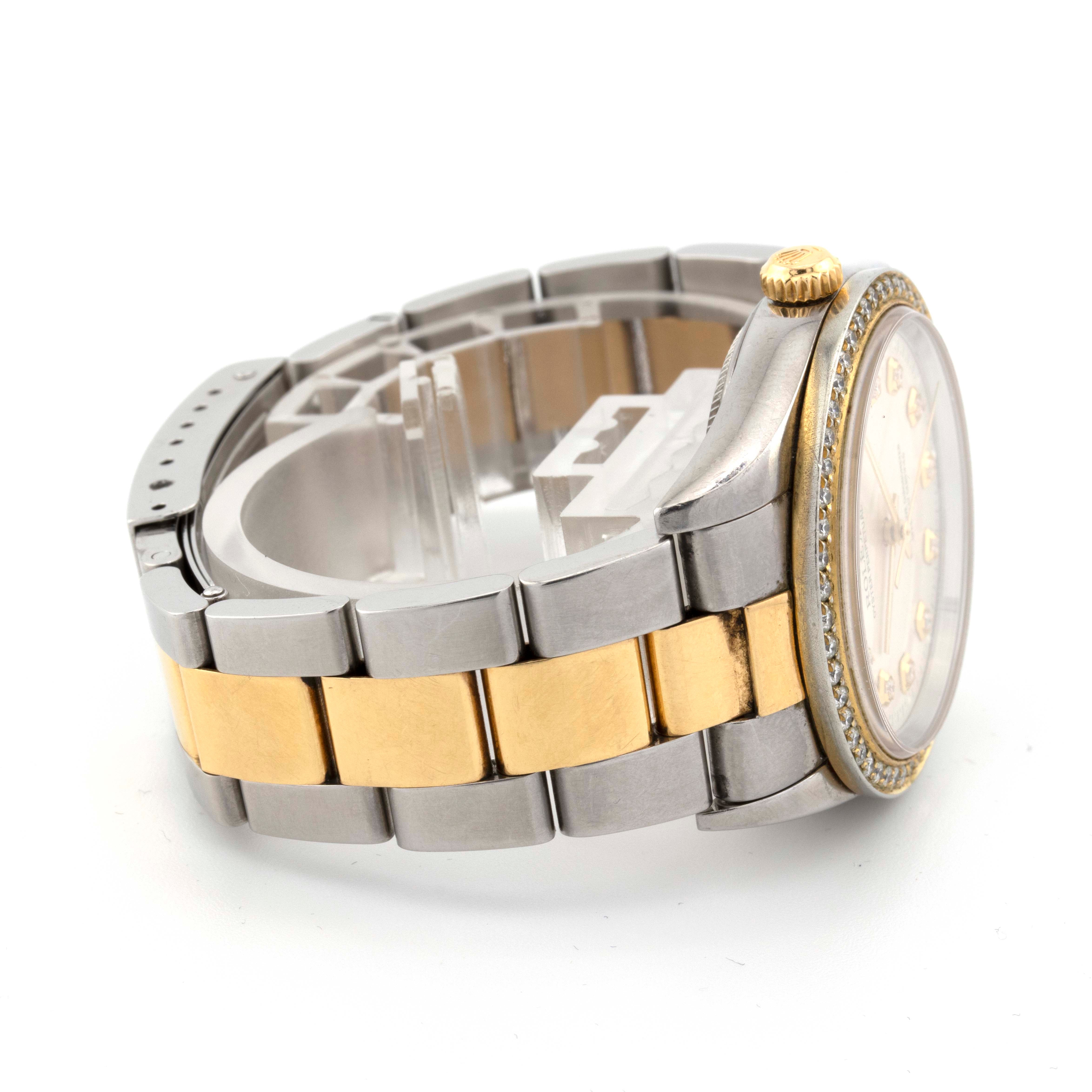 Rolex 36mm Datejust Two Tone SS / Yellow Oyster Band 1 Row Channel Set Diamond Bezel Cream Diamond Dial