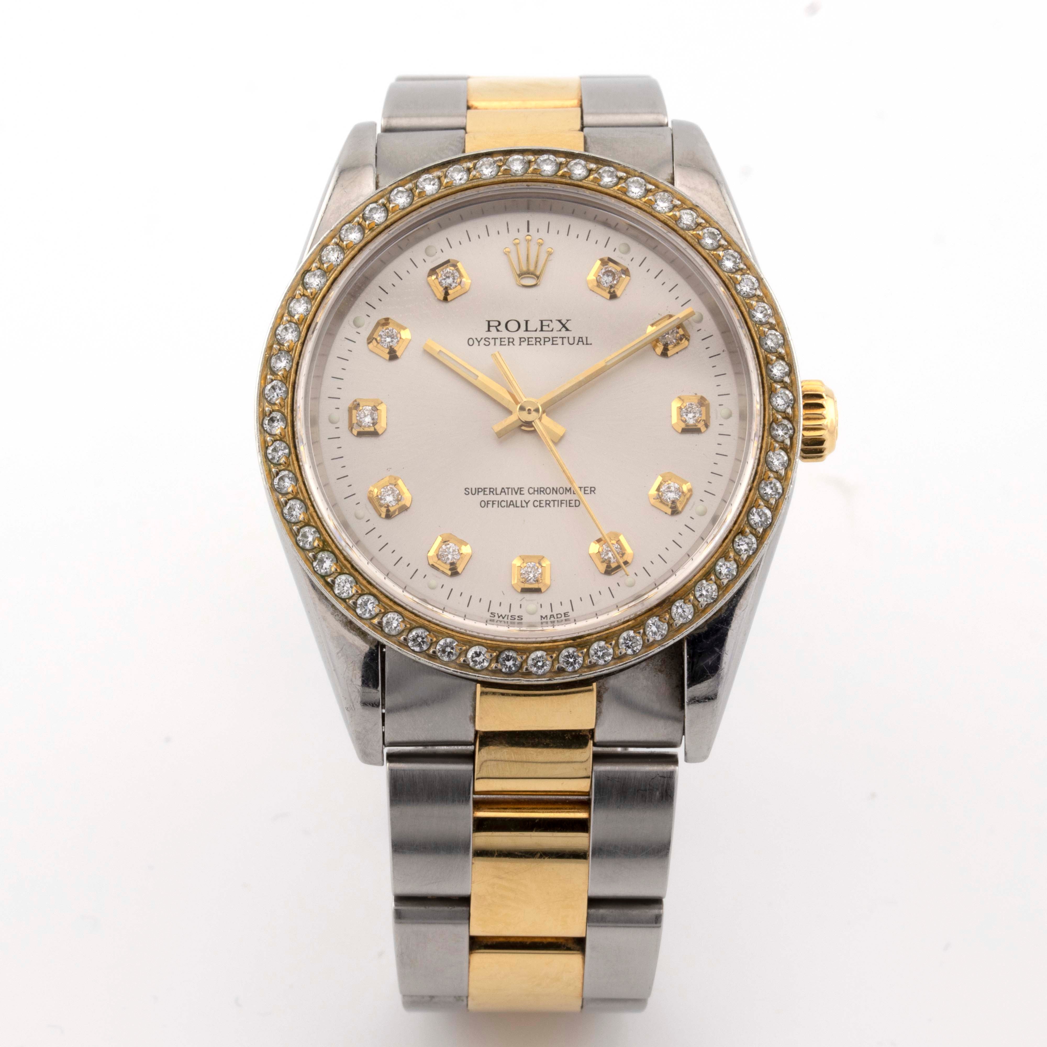 Rolex 36mm Datejust Two Tone SS / Yellow Oyster Band 1 Row Channel Set Diamond Bezel Cream Diamond Dial