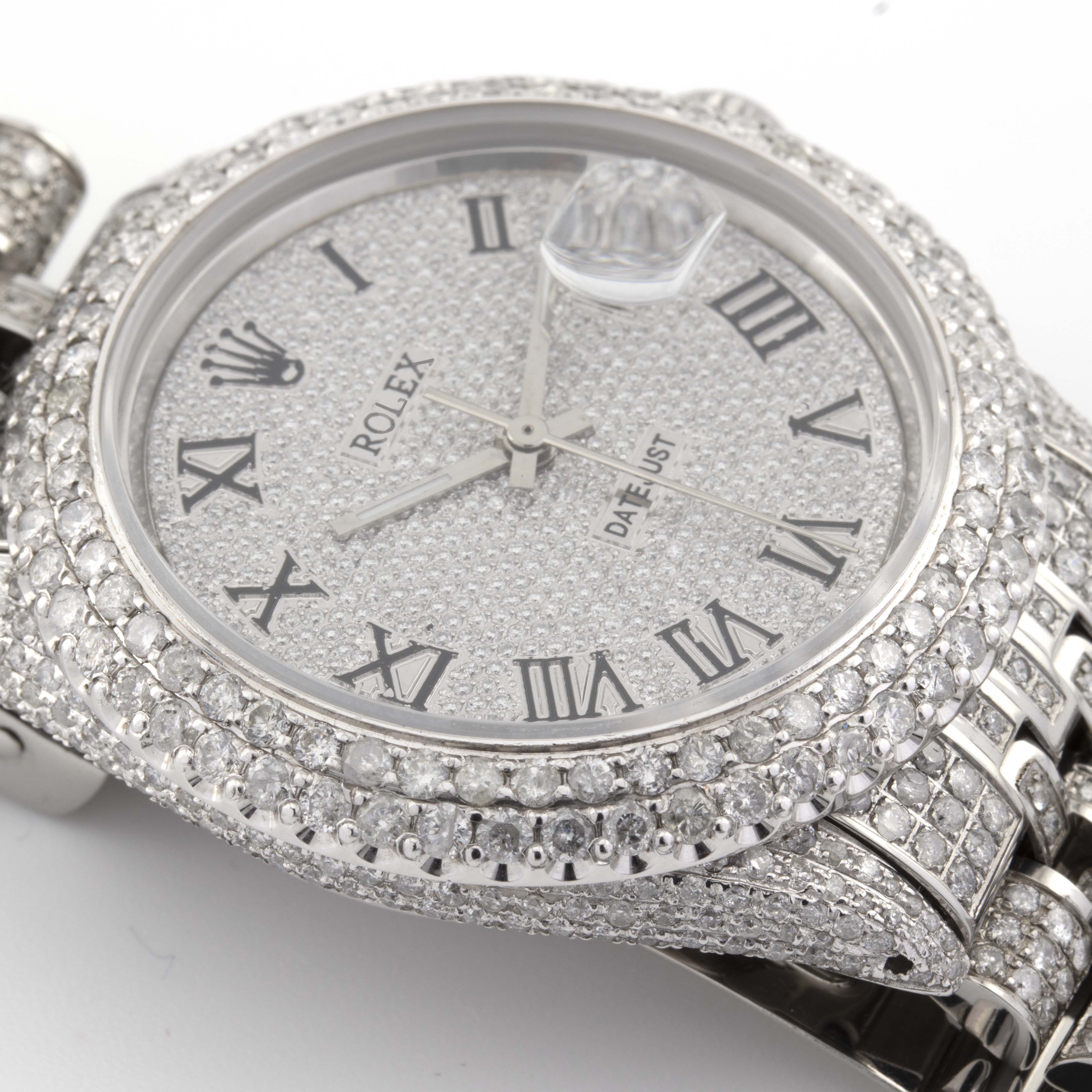 Rolex 36mm Datejust Fully Iced Out All White Jubilee Band Two Row Diamond Bezel Dial