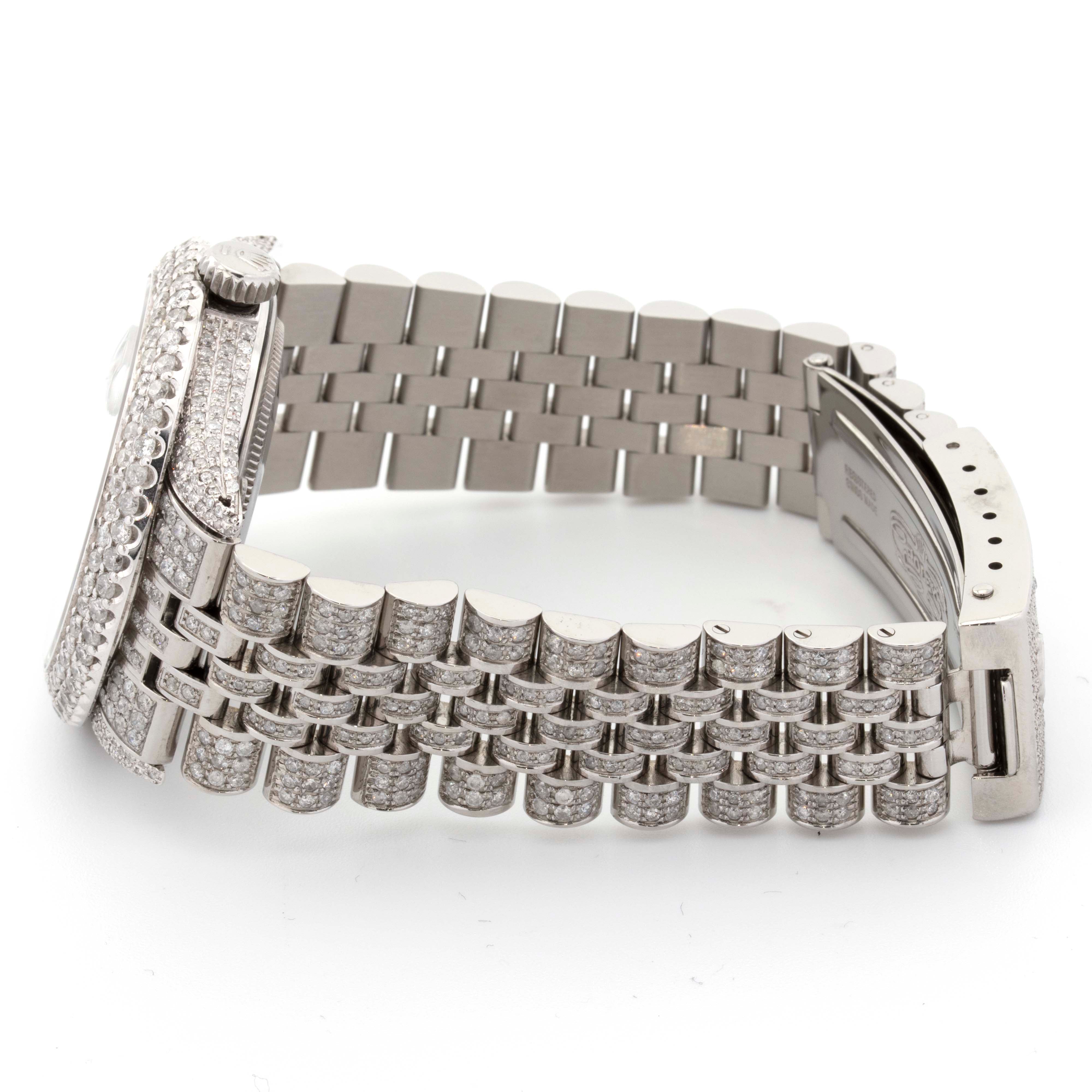 Rolex 36mm Datejust Fully Iced Out All White Jubilee Band Two Row Diamond Bezel Dial