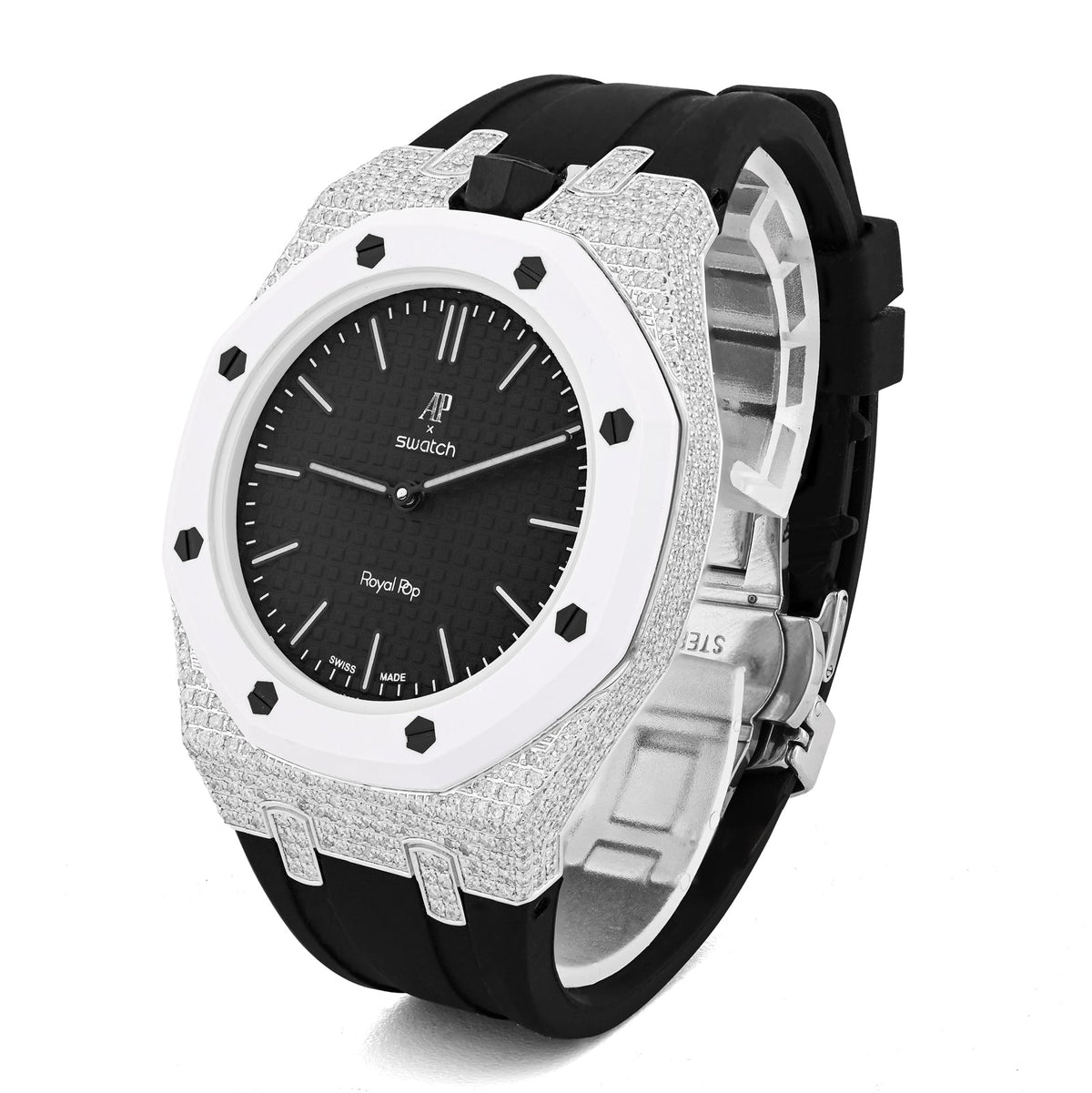 AP x Swatch Royal Pop Natural Diamond Band Black/White Watch Ocho Negro - Elite Jewelers-Luxury Watch