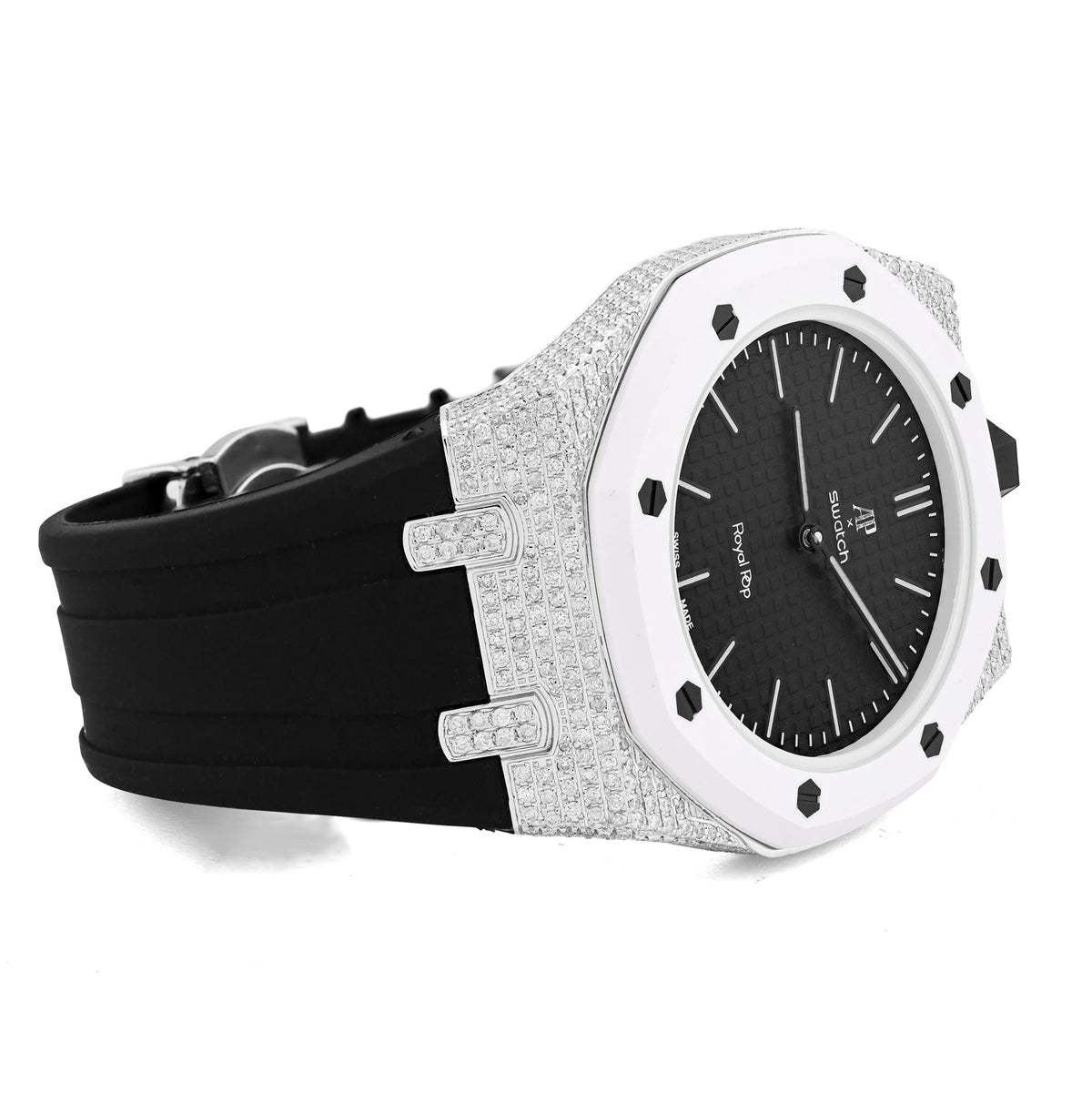 AP x Swatch Royal Pop Natural Diamond Band Black/White Watch Ocho Negro - Elite Jewelers-Luxury Watch