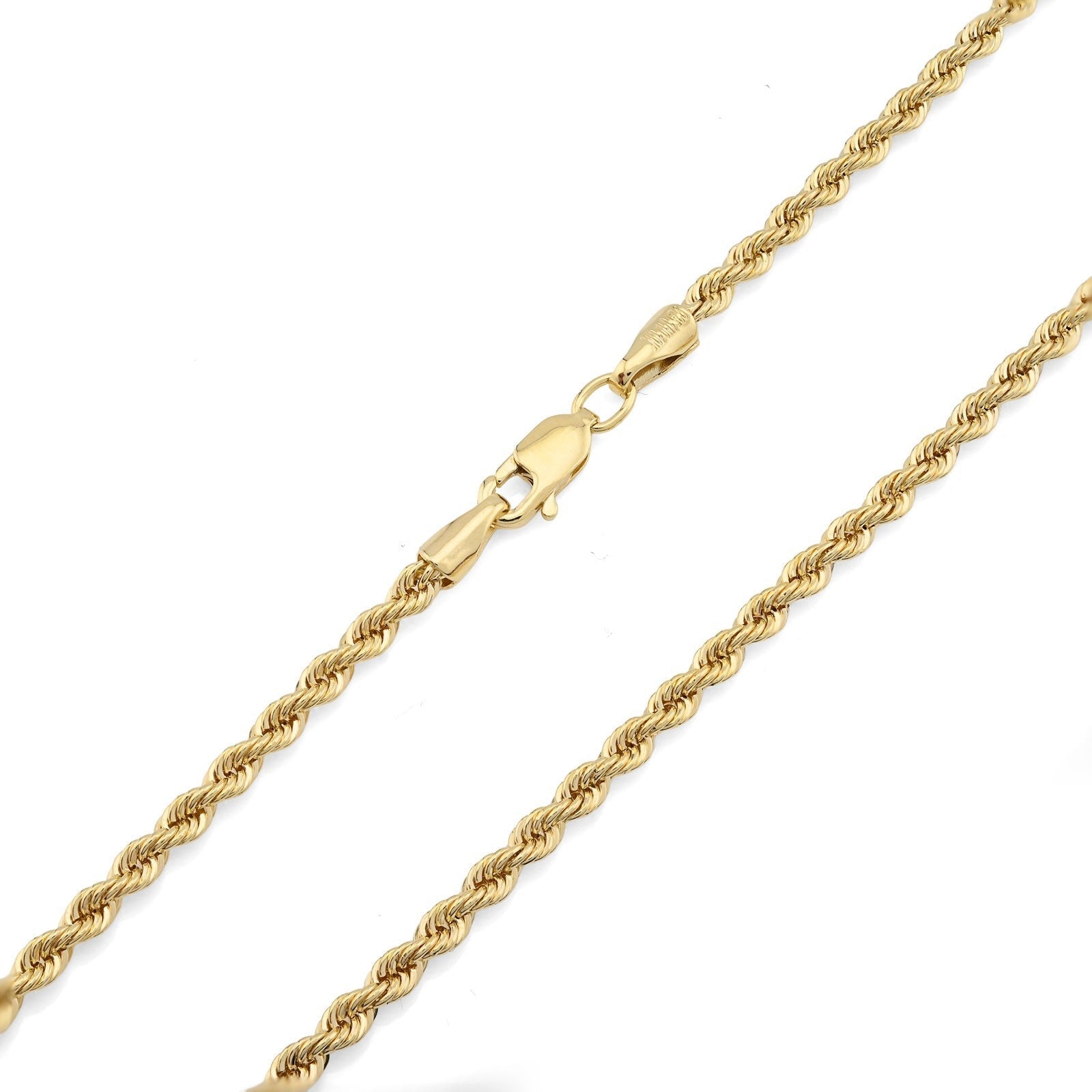 Bonded Rope Chain 4MM Real 1/10th 10k Yellow Gold 925 Silver 22In 4.3gm Necklace - Elite Jewelers - Necklaces & Chains