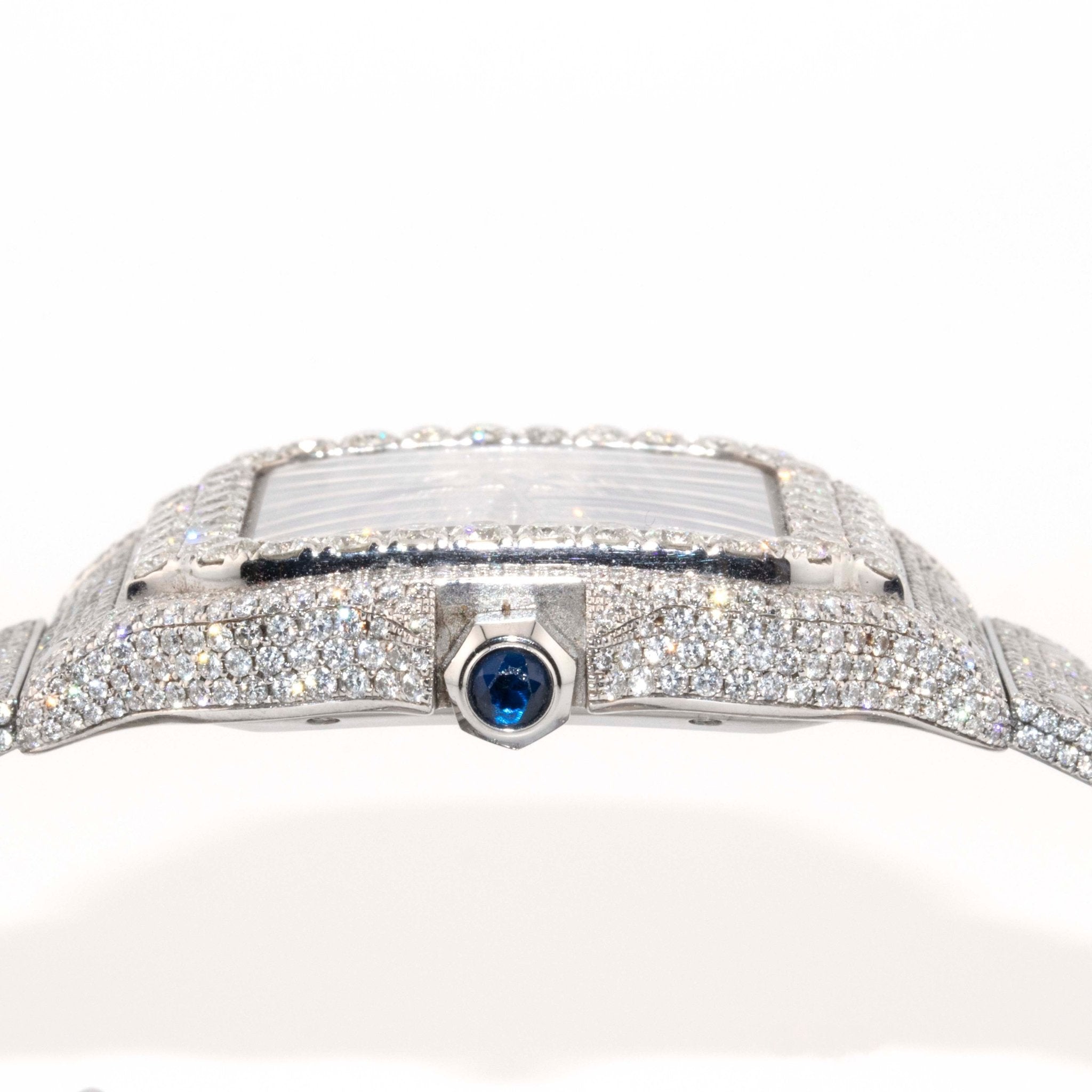 Cartier 40mm Iced Out Roman Dial All White 2 Row Diamond Bezel - Elite Jewelers - Luxury Watch