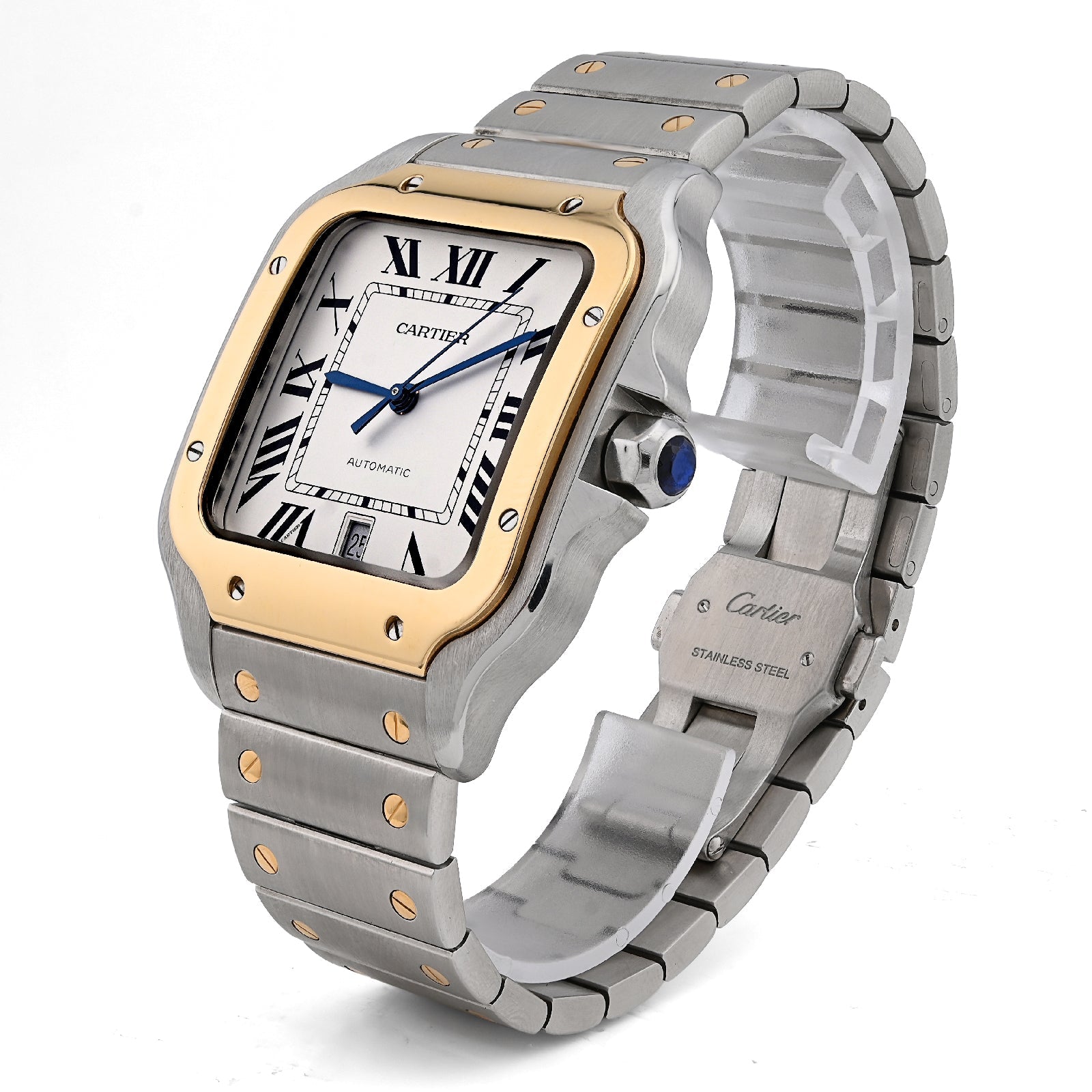 Cartier De Santos 40MM Gold and Steel 2 Tone Roman Dial All original FULL SET Watch - Elite Jewelers - Luxury Watch