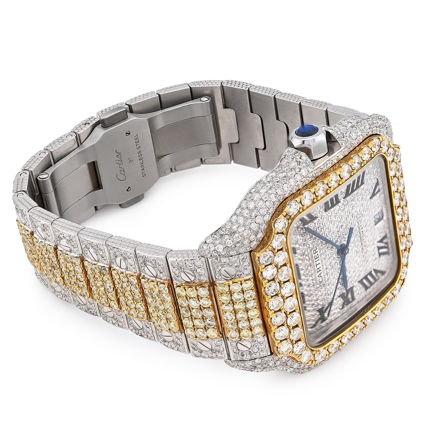 Cartier Santos 2 Tone Yellow & White 40MM 18CT Lab Diamond Watch - Elite Jewelers - Luxury Watch