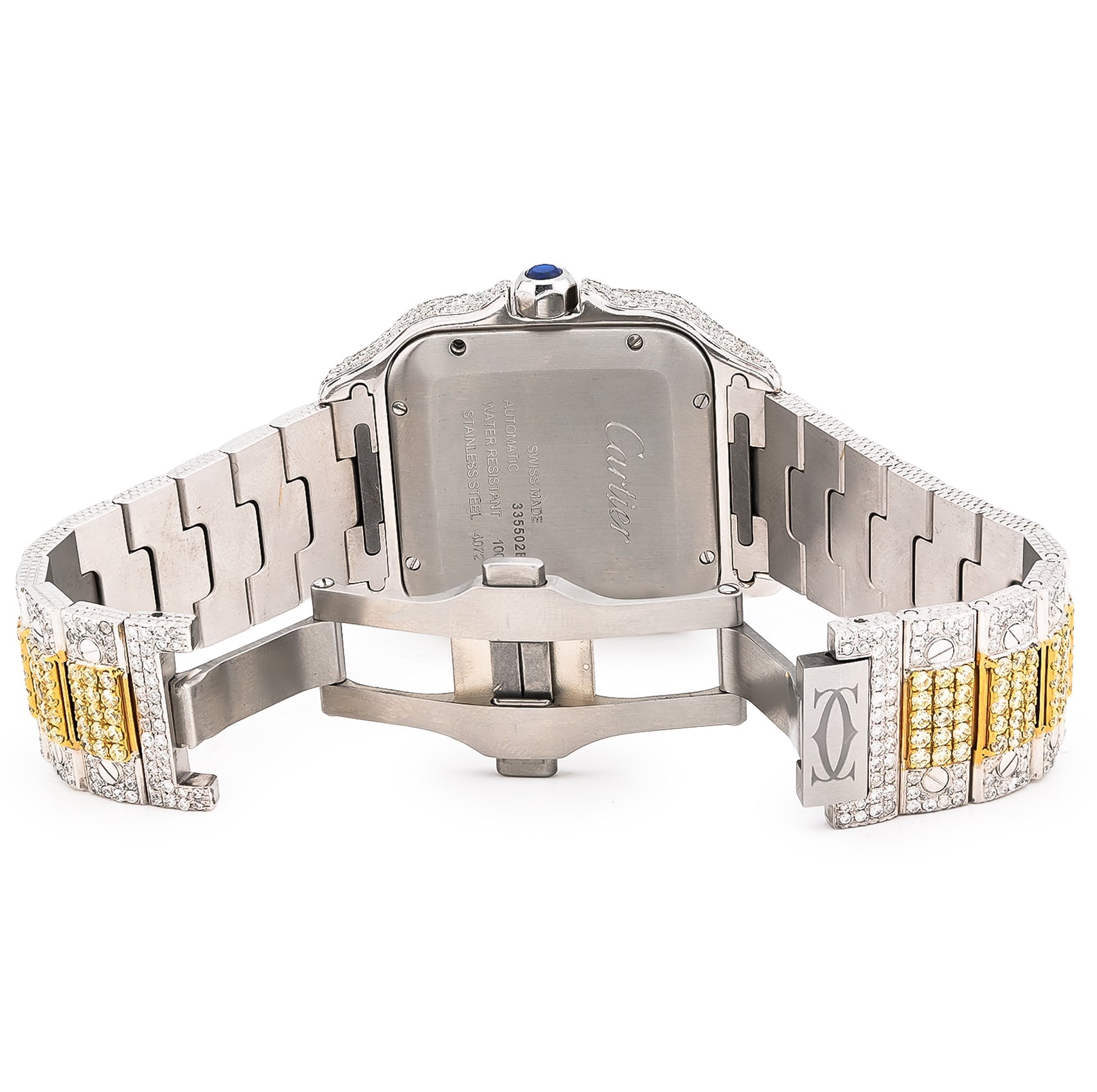 Cartier Santos 2 Tone Yellow & White 40MM 18CT Lab Diamond Watch - Elite Jewelers - Luxury Watch