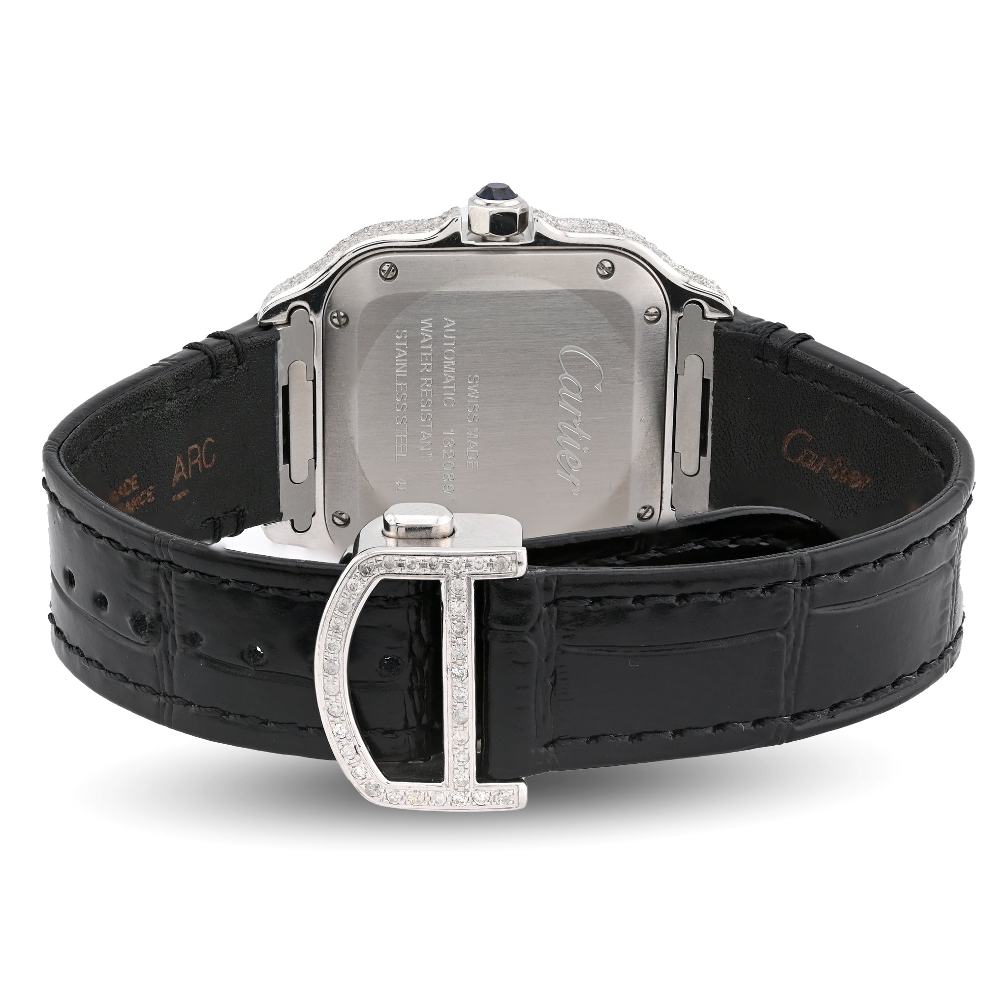 Cartier Santos 35MM 4.5CTW Natural Diamond Leather Strap Band Tiffany Blue Face Watch - Elite Jewelers - Luxury Watch