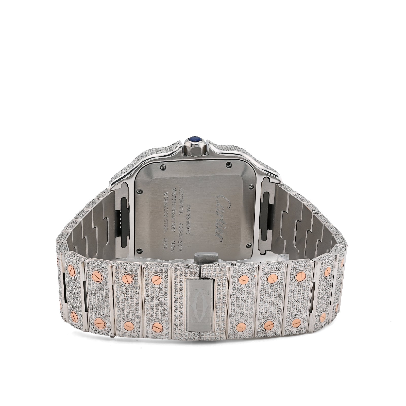 Cartier Santos 40MM 13CT Natural Diamond Rose Bezel 2 Tone Bussdown Watch - Elite Jewelers - Luxury Watch