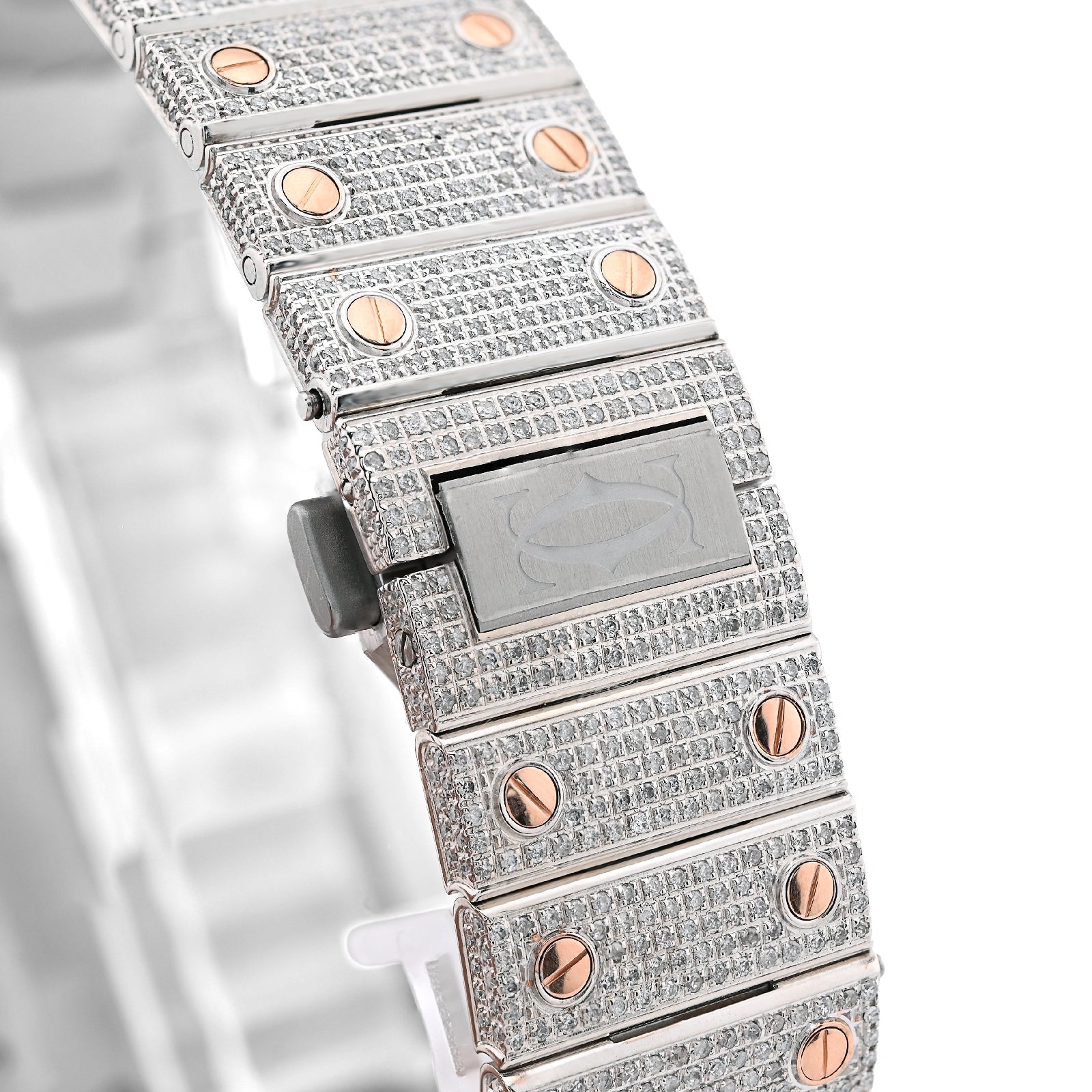 Cartier Santos 40MM 13CT Natural Diamond Rose Bezel 2 Tone Bussdown Watch - Elite Jewelers - Luxury Watch