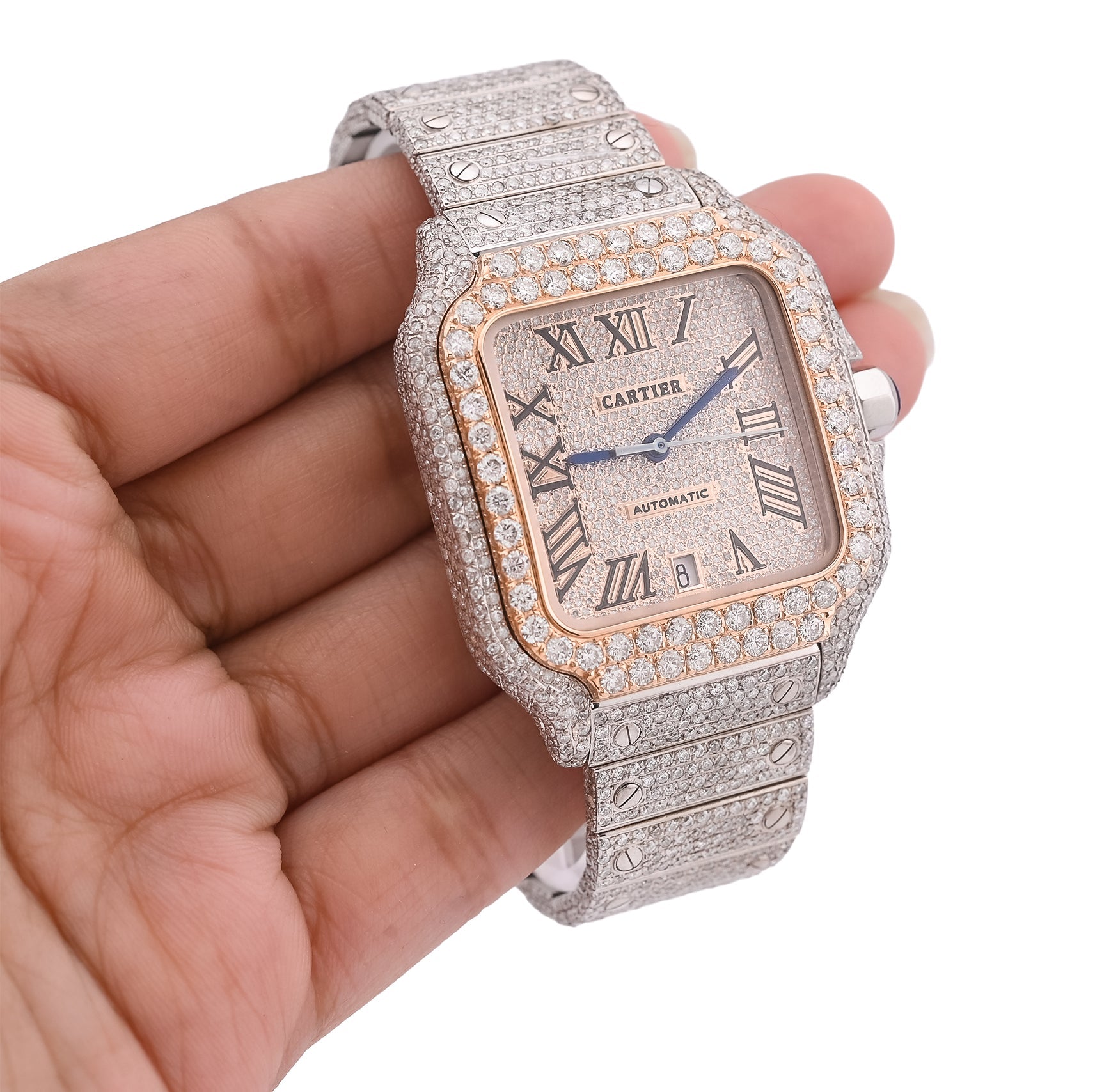 Cartier Santos 40MM 17CTW Natural Diamond Bussdown 2 - Tone Rose Bezel Watch - Elite Jewelers - Luxury Watch