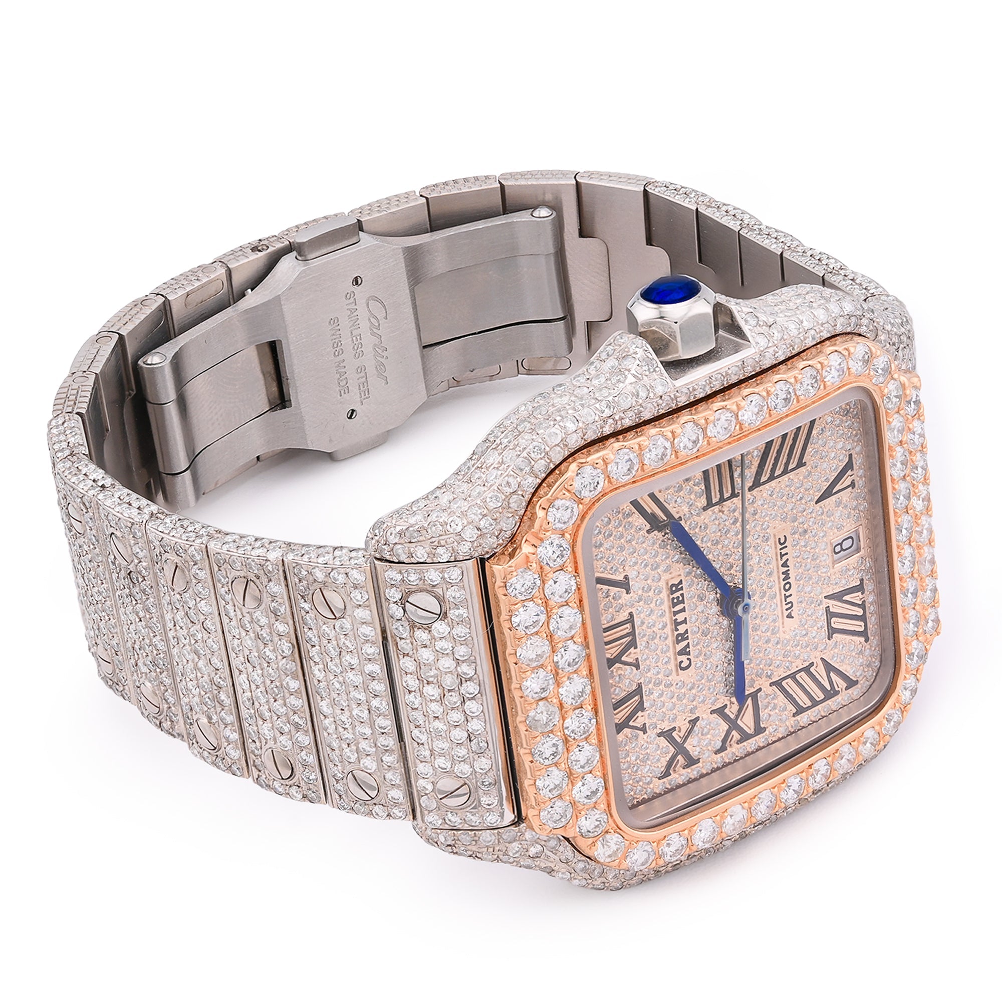 Cartier Santos 40MM 17CTW Natural Diamond Bussdown 2 - Tone Rose Bezel Watch - Elite Jewelers - Luxury Watch