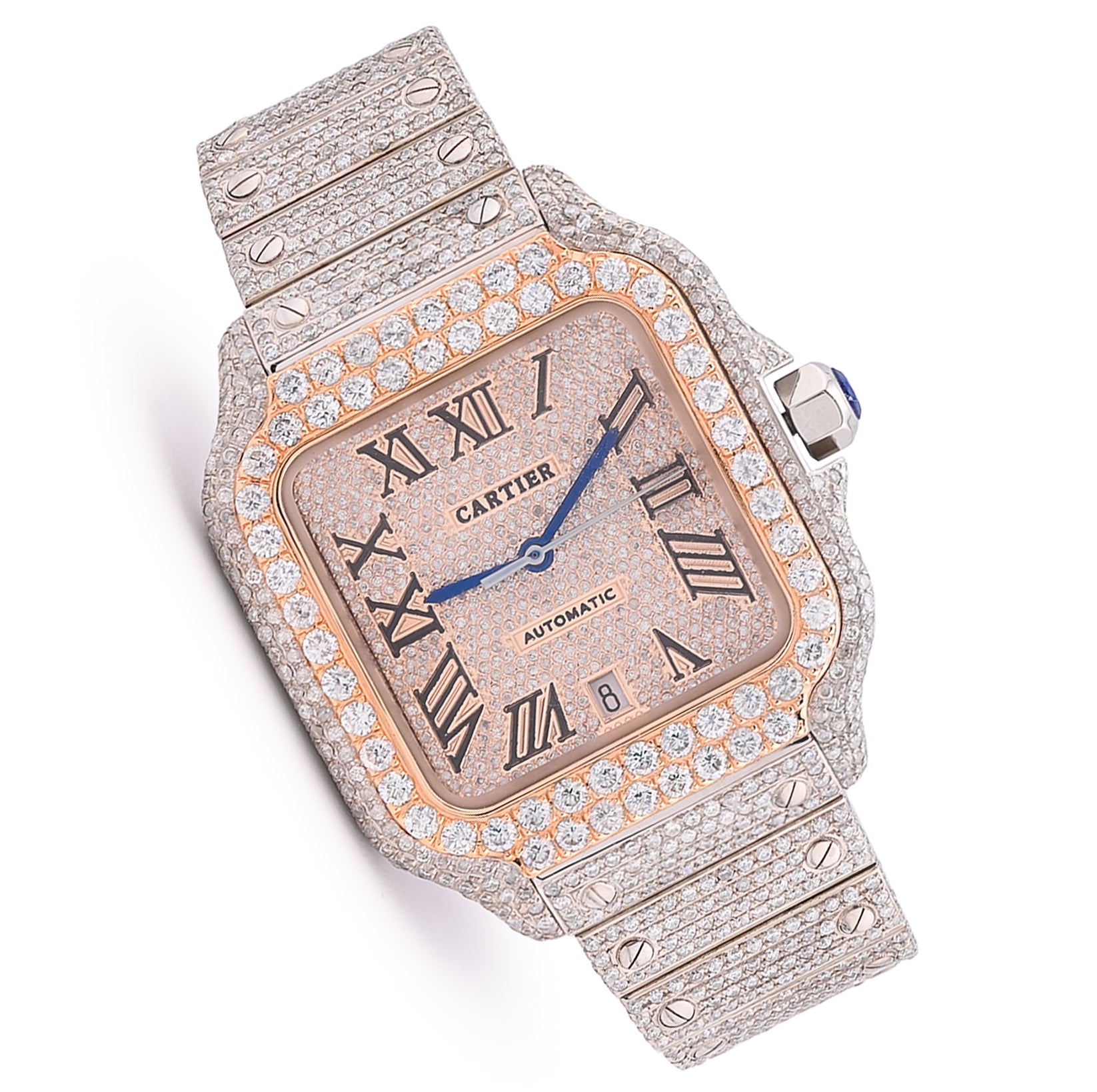 Cartier Santos 40MM 17CTW Natural Diamond Bussdown 2 - Tone Rose Bezel Watch - Elite Jewelers - Luxury Watch