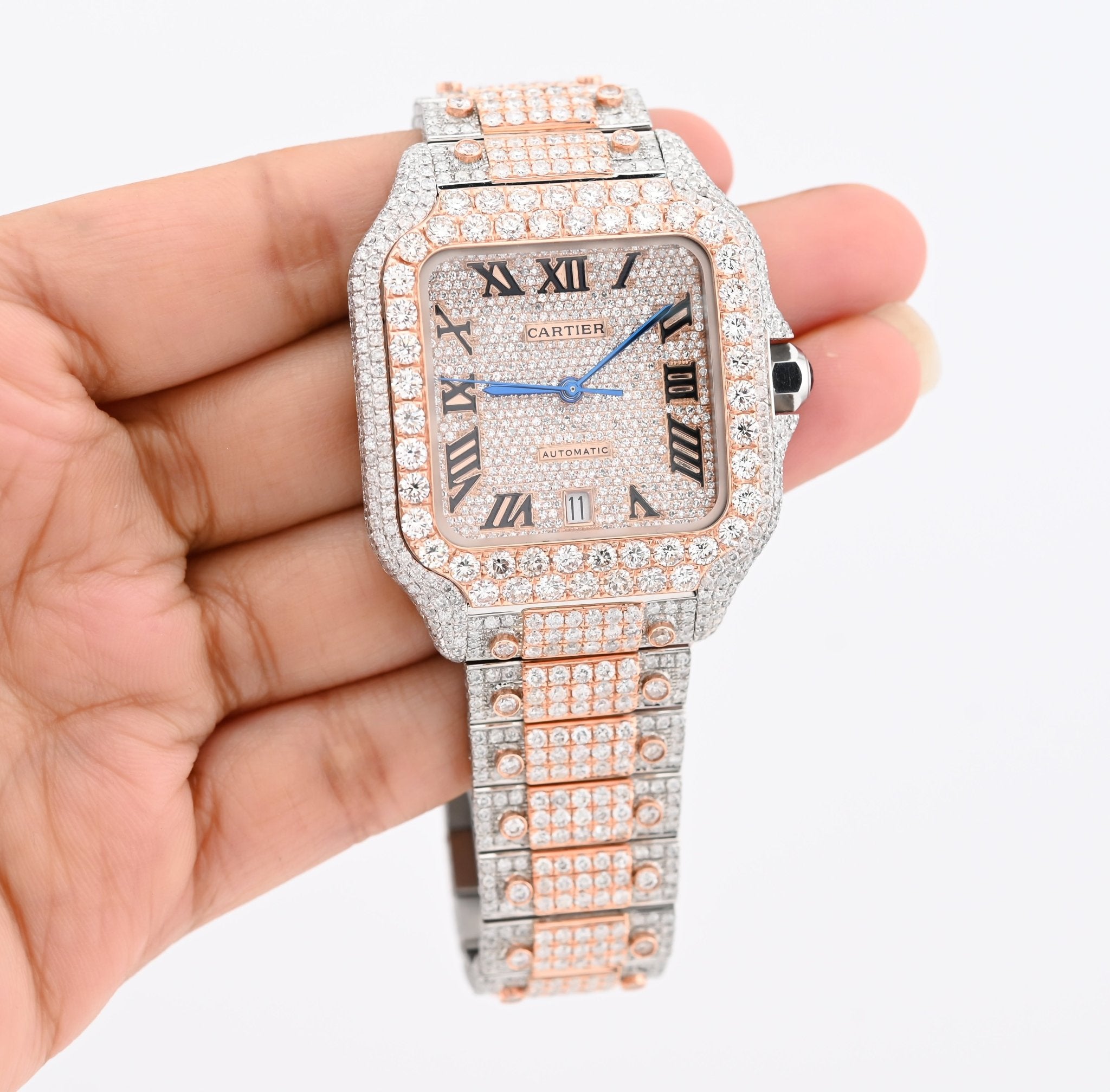 Cartier Santos 40MM 27CT Natural Diamond 2 Tone Rose & White Box and Papers Full Set - Elite Jewelers - Luxury Watch