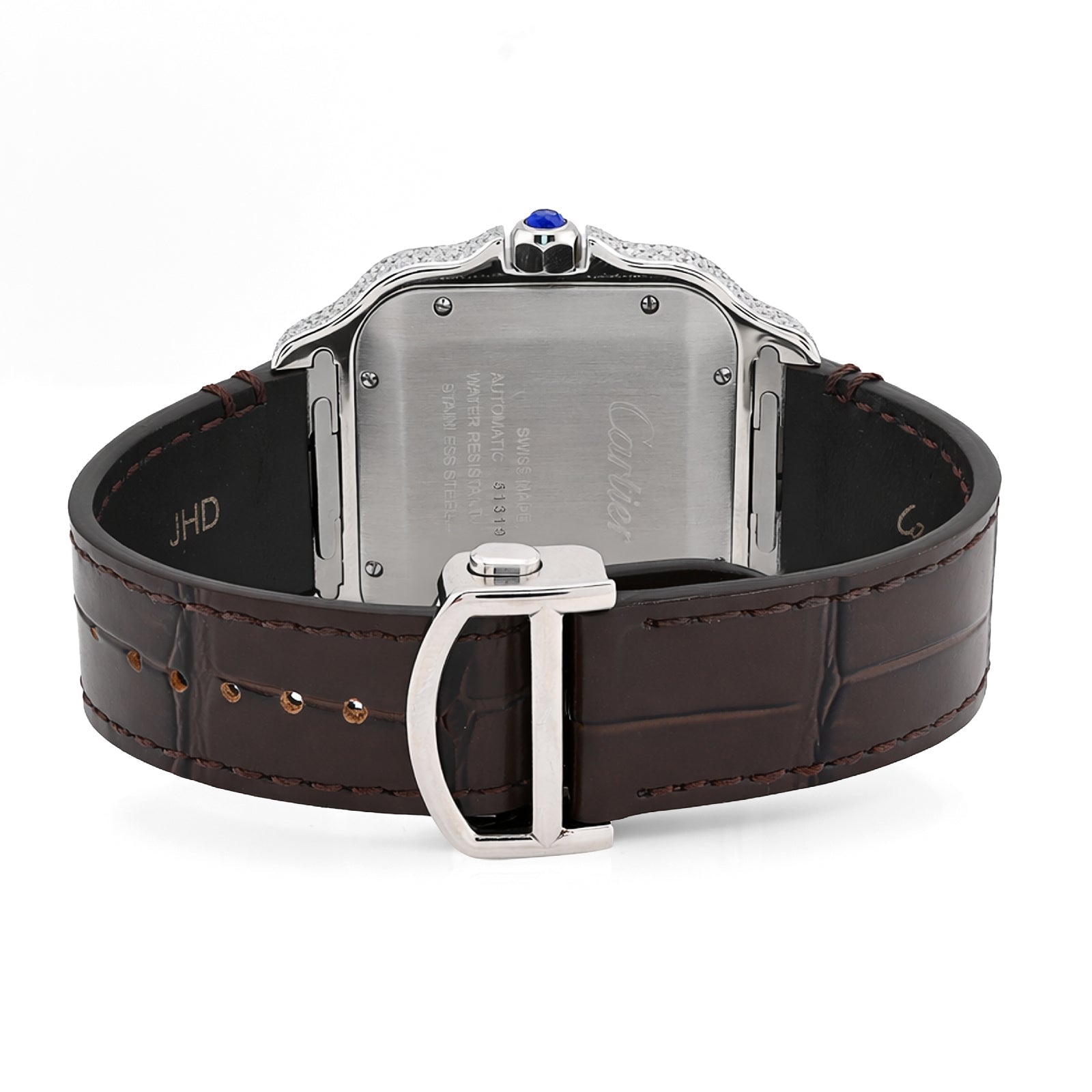 Cartier Santos 40MM 4.5CTW Natural Diamond Leather Strap Band Ombre Brown Face Watch - Elite Jewelers - Luxury Watch