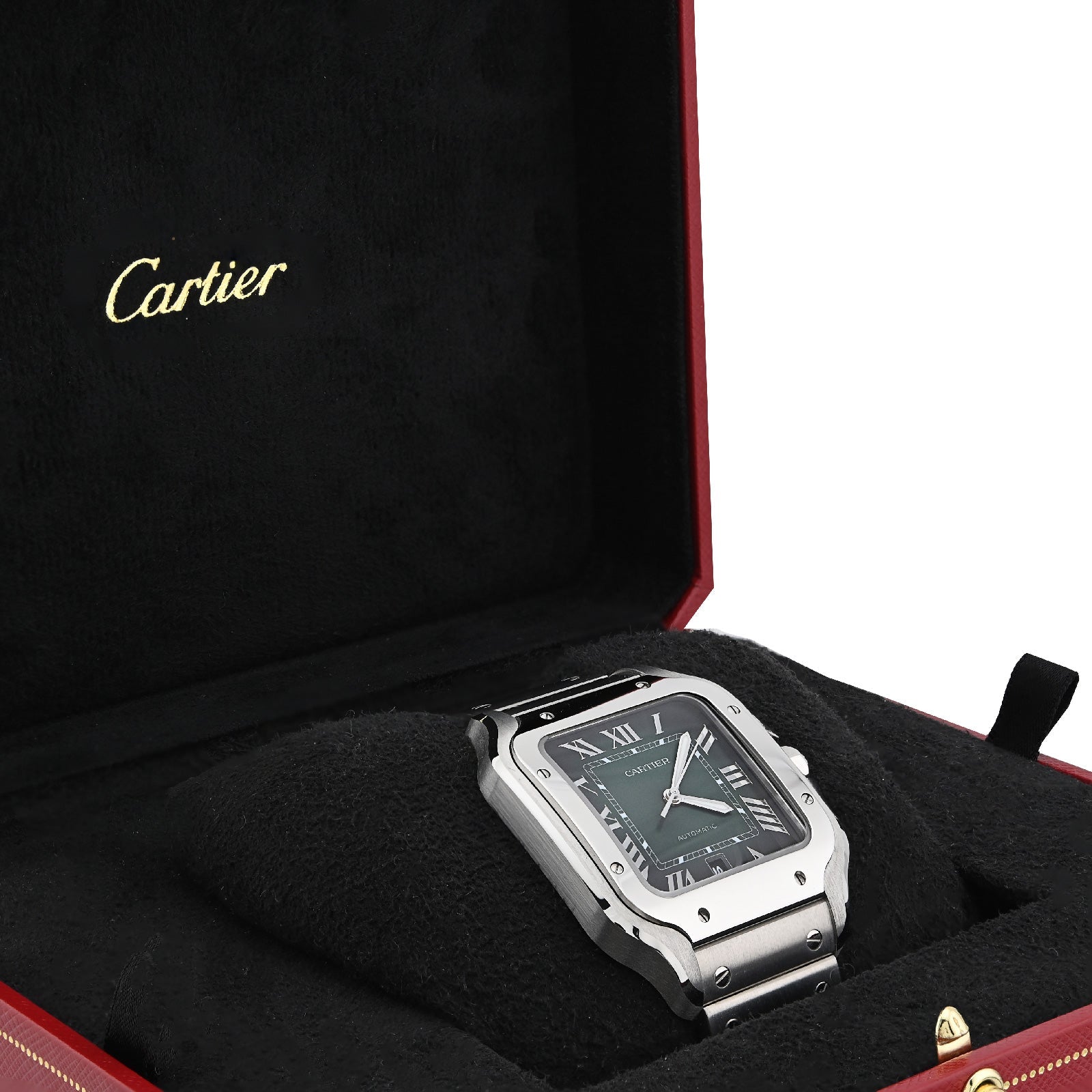 Cartier Santos 40MM Graduated Green Roman Dial 2025 Full Set Stainless Steel & Green Alligator Skin Band Watch - Elite Jewelers - Luxury Watch