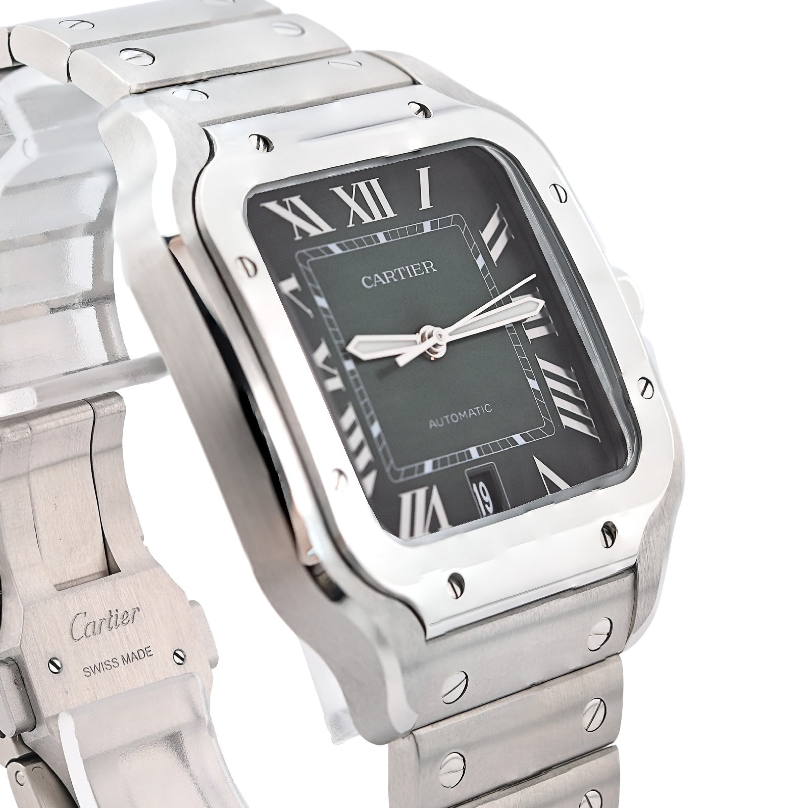 Cartier Santos 40MM Graduated Green Roman Dial 2025 Full Set Stainless Steel & Green Alligator Skin Band Watch - Elite Jewelers - Luxury Watch