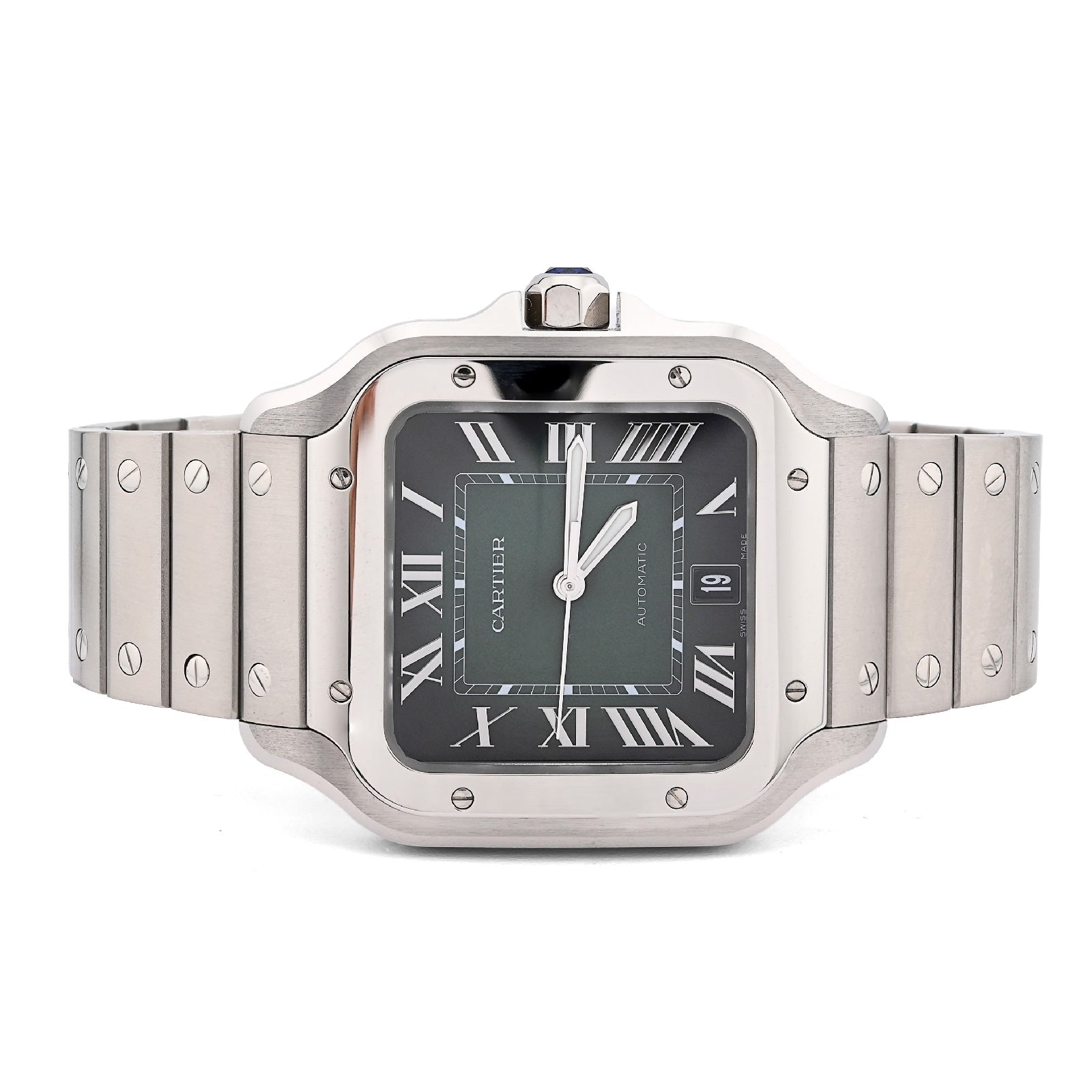 Cartier Santos 40MM Graduated Green Roman Dial 2025 Full Set Stainless Steel & Green Alligator Skin Band Watch - Elite Jewelers - Luxury Watch