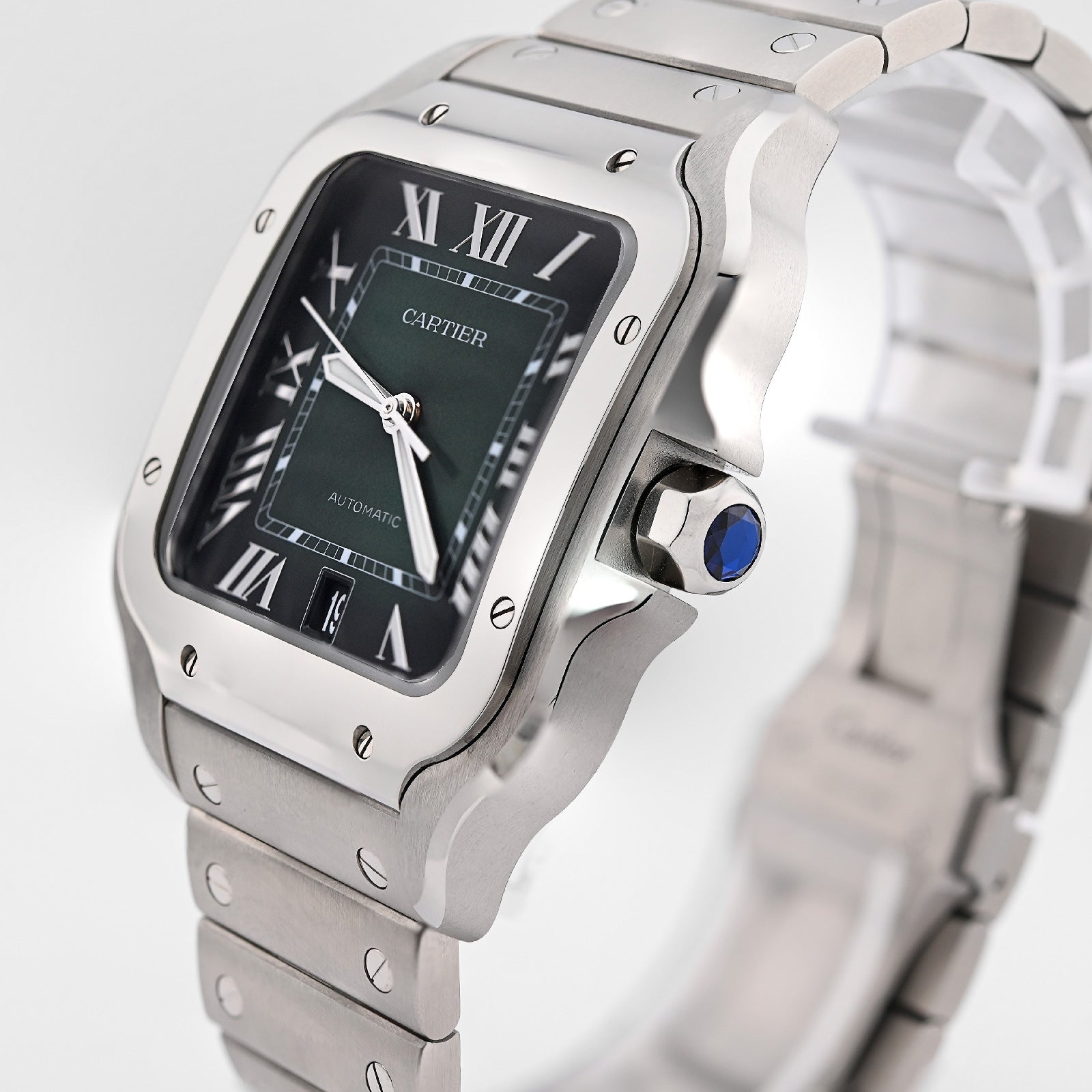 Cartier Santos 40MM Graduated Green Roman Dial 2025 Full Set Stainless Steel & Green Alligator Skin Band Watch - Elite Jewelers - Luxury Watch