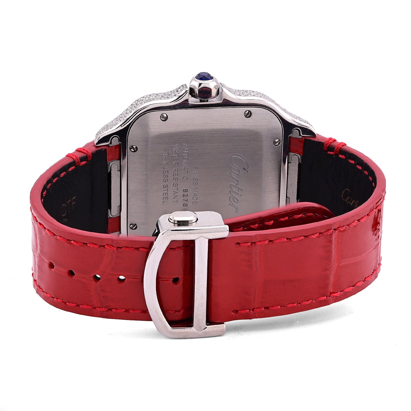 Cartier Santos 40MM Red Face and Leather Band 6CT Natural Diamond Watch - Elite Jewelers - Luxury Watch