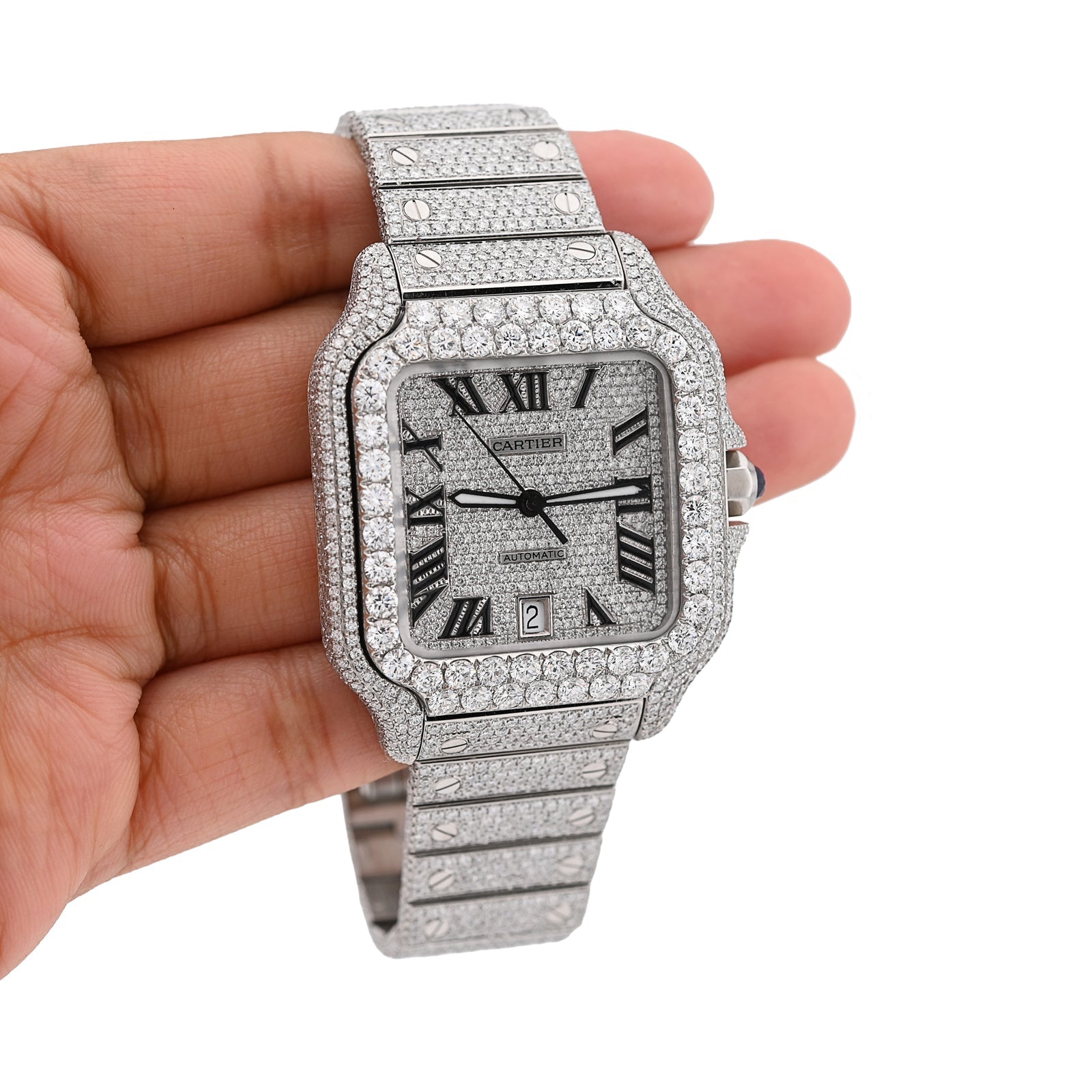 Cartier Santos All White 40MM 18CT Natural Diamond Box and Papers Full Set Watch - Elite Jewelers - Luxury Watch