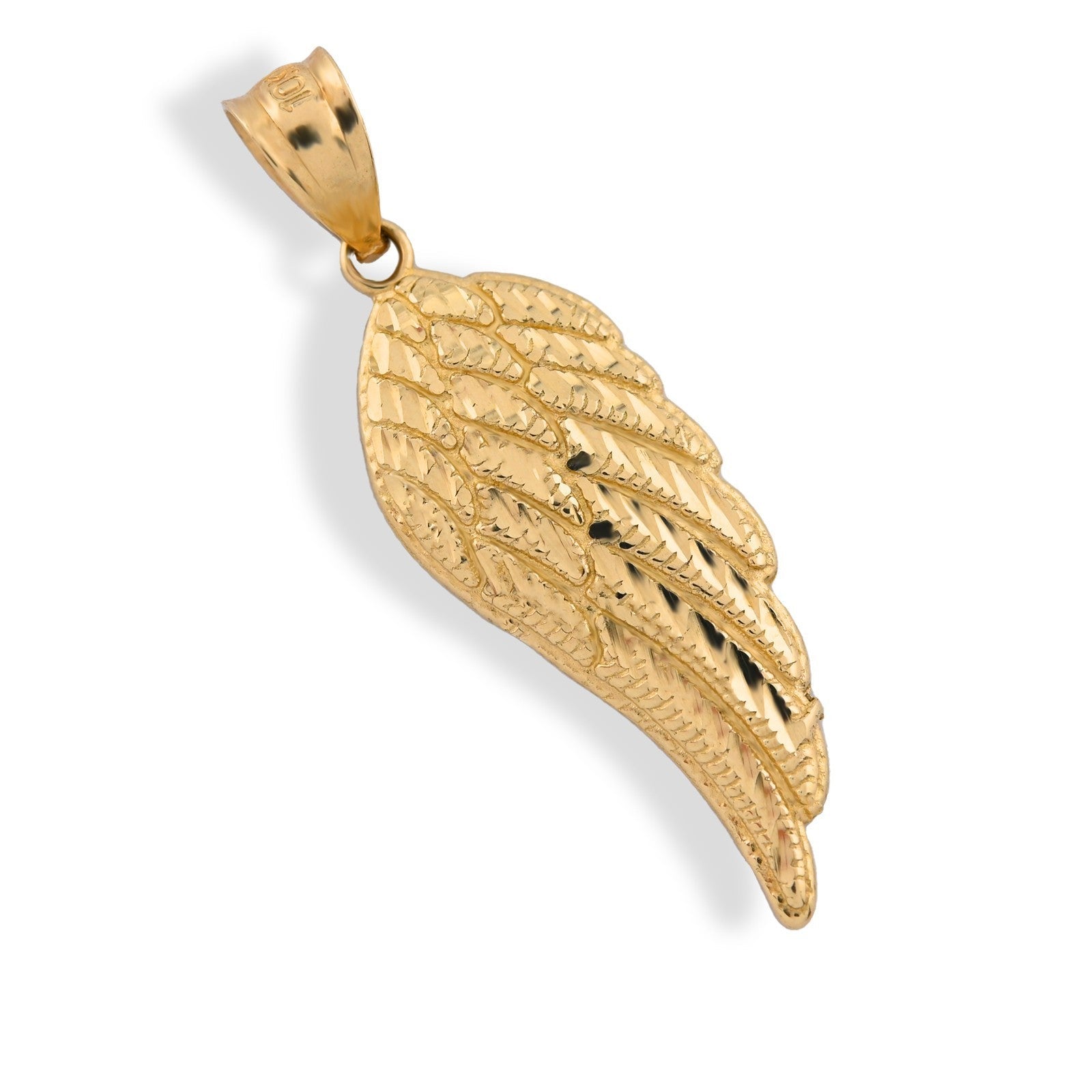 Diamond - Cut Angel Wing Pendant Charm Real 10K Yellow Gold - Elite Jewelers - Charms & Pendants