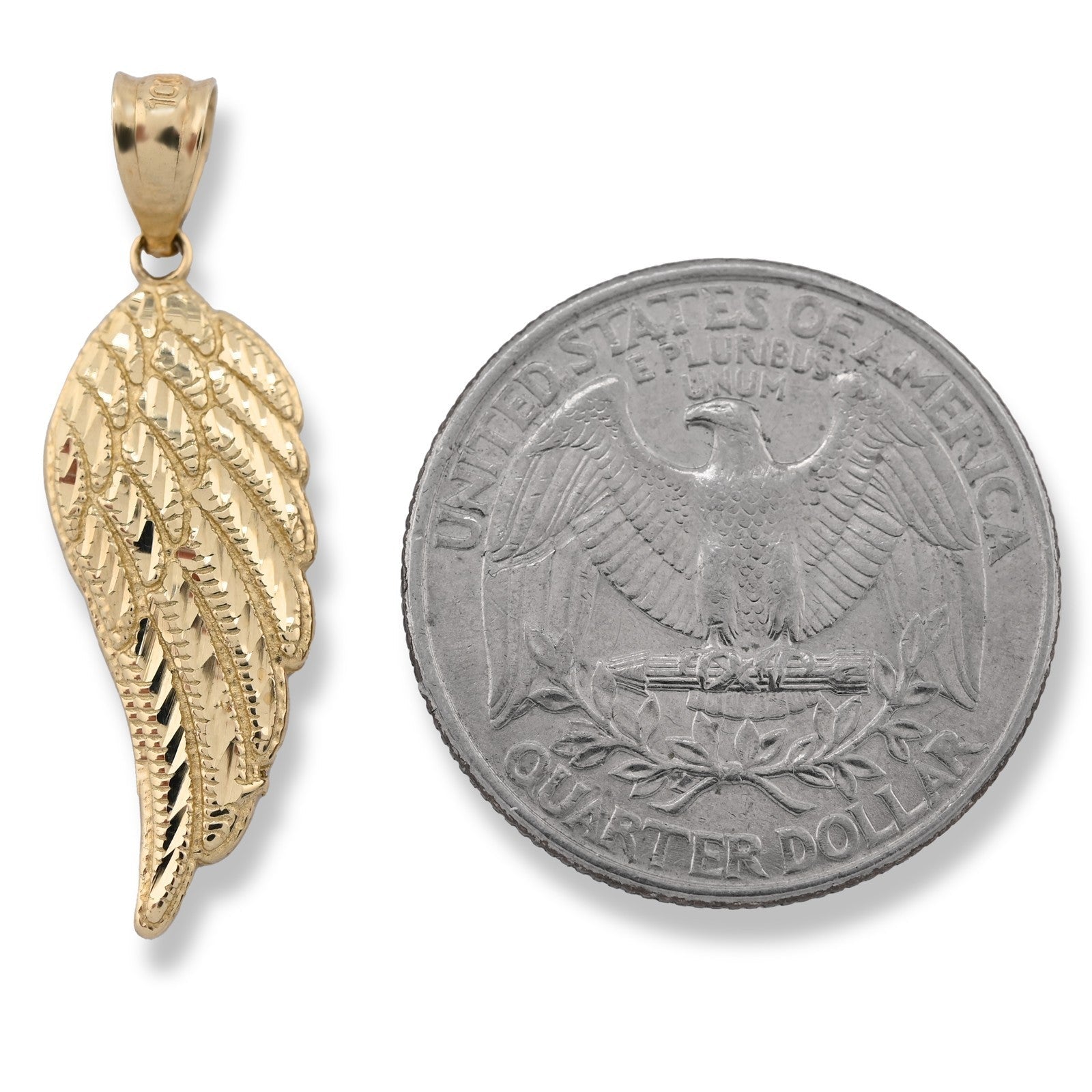 Diamond - Cut Angel Wing Pendant Charm Real 10K Yellow Gold - Elite Jewelers - Charms & Pendants