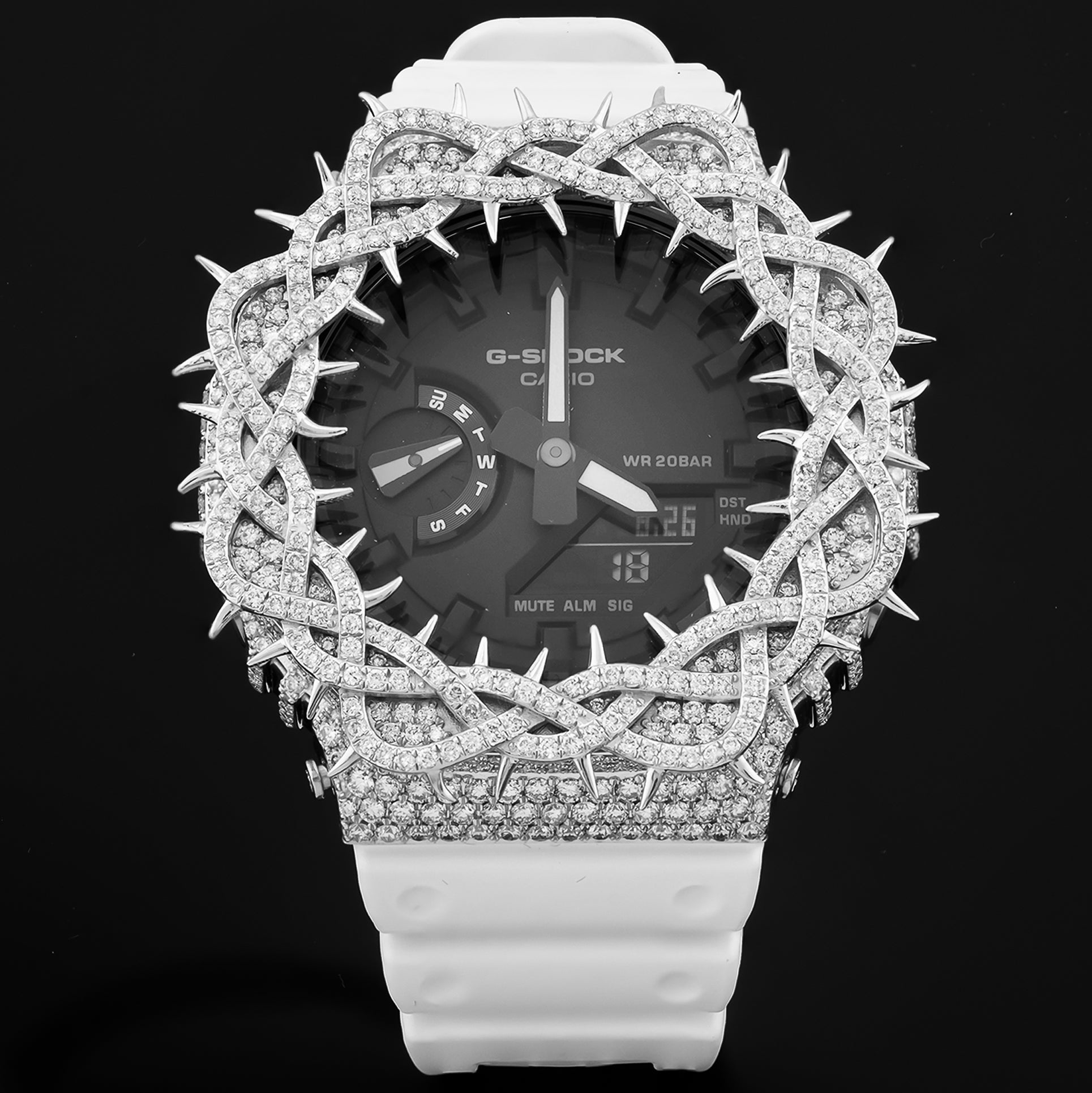 G-Shock GA-2100 Black Dial 7.50 CTW Diamond Thorn Bezel Iced Out Watch