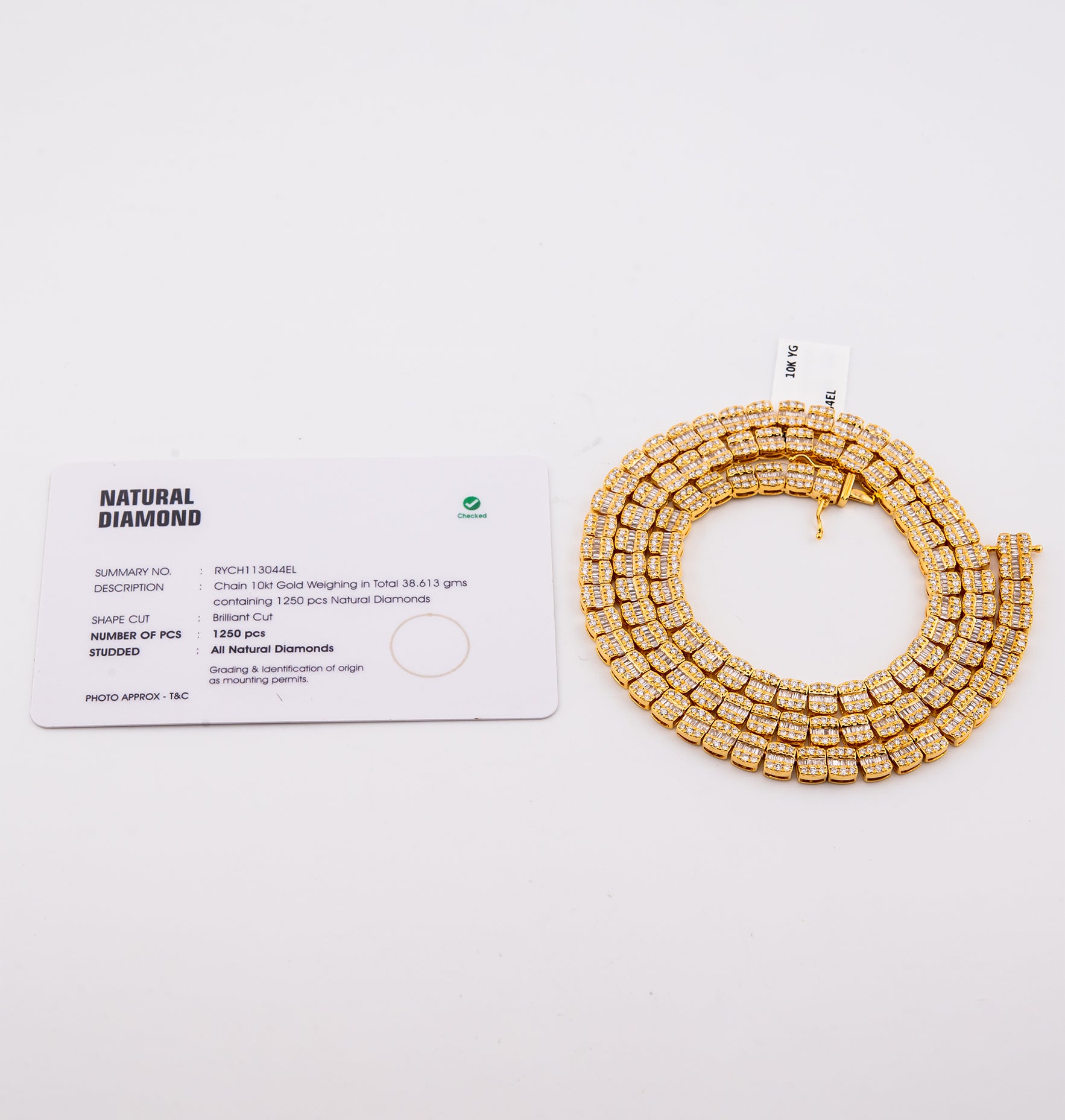 10K Yellow Gold 8.35 CTW Natural Diamond VS Baguette Tennis Chain 20'' Necklace
