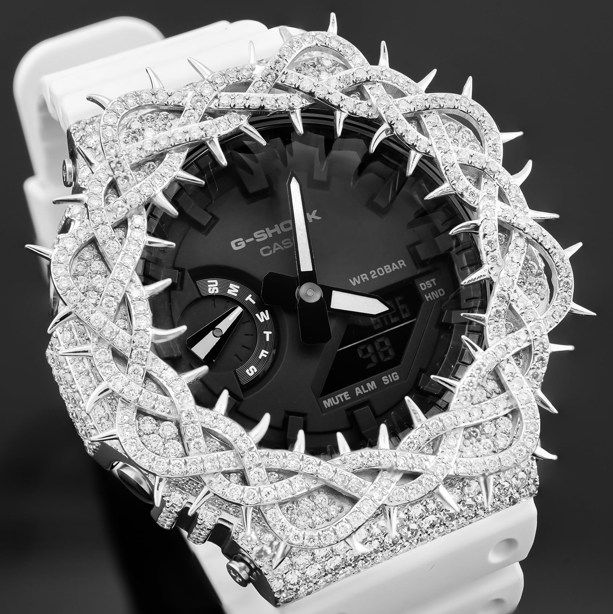G-Shock GA-2100 Black Dial 7.50 CTW Diamond Thorn Bezel Iced Out Watch