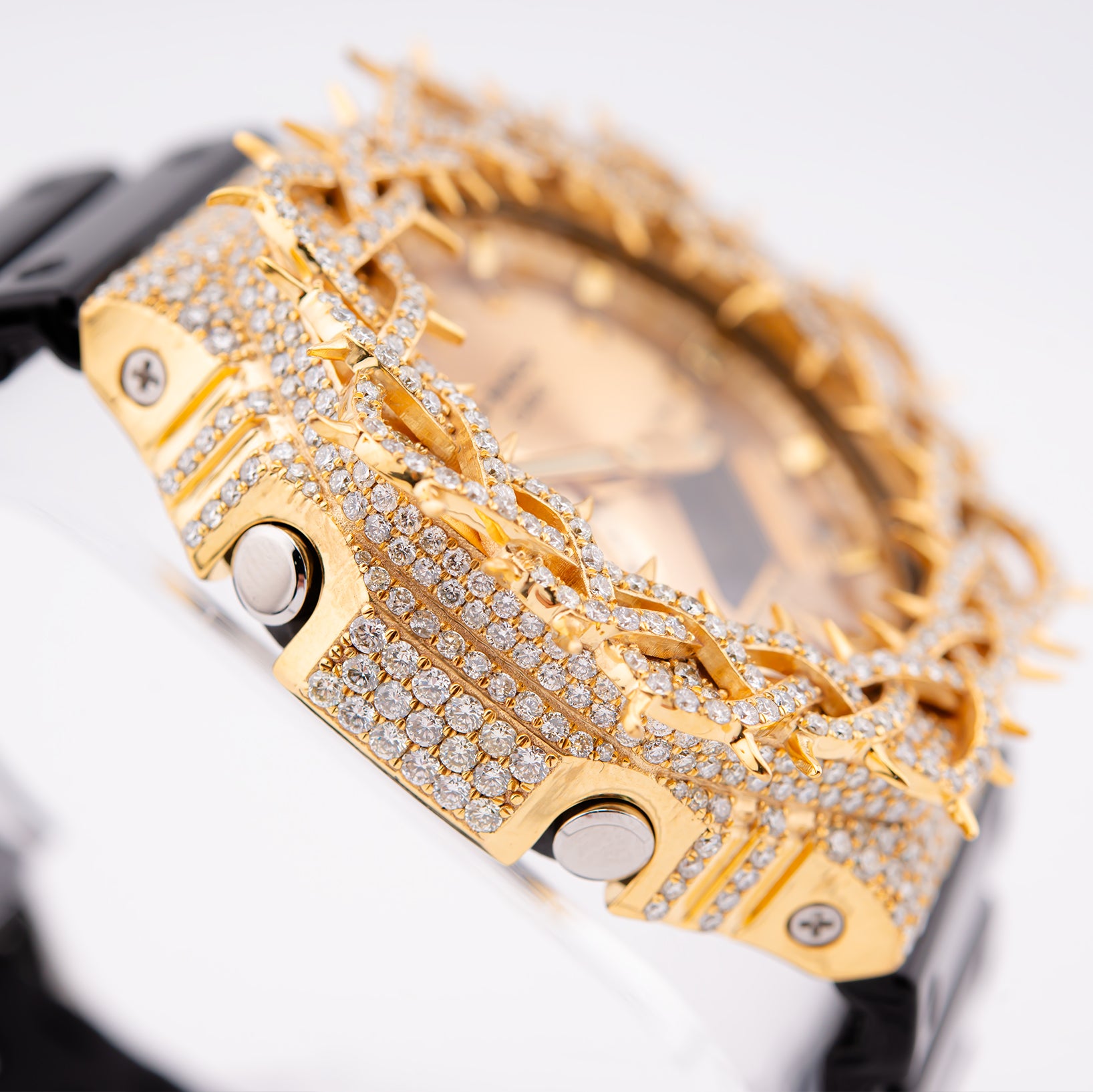 G-Shock GA2100 Gold Dial 7.50 CTW Diamond Thorn Bezel Iced Out Watch