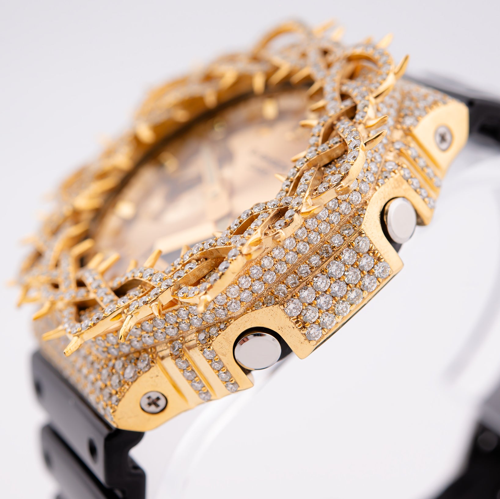 G-Shock GA2100 Gold Dial 7.50 CTW Diamond Thorn Bezel Iced Out Watch
