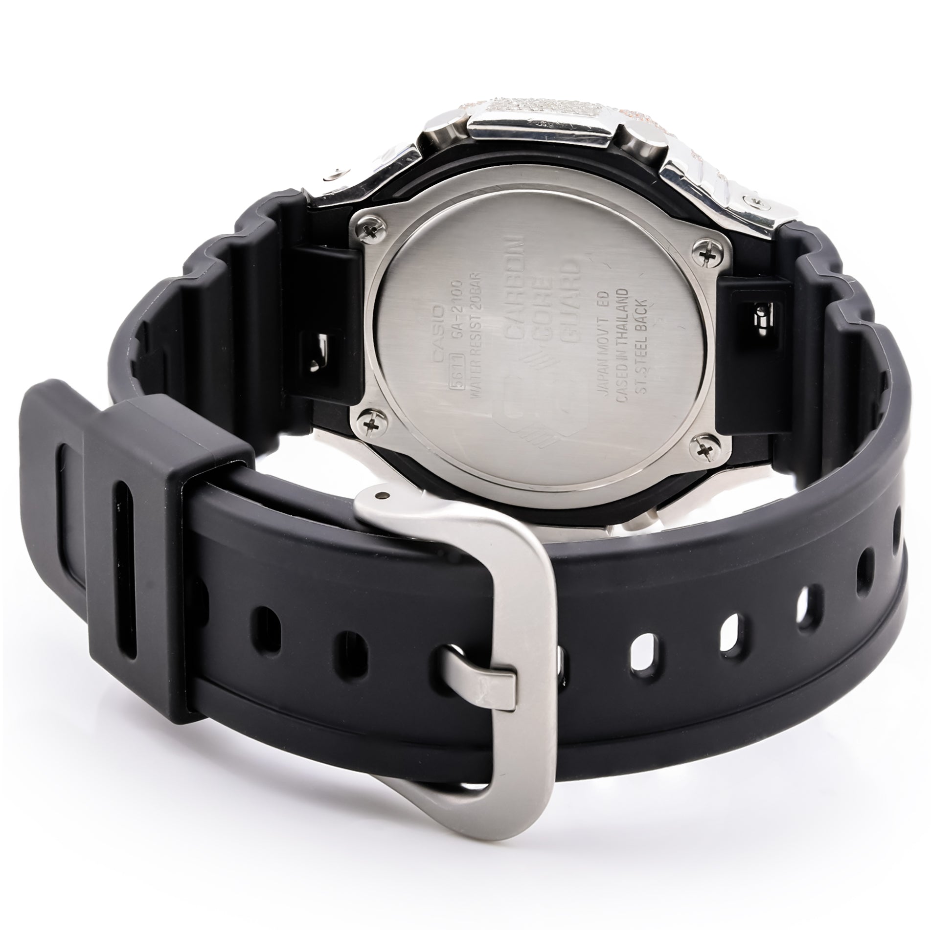G-Shock GA2100 Iced-Out Black Dial Watch with White and Rose Gold 5.0 CTW Diamonds
