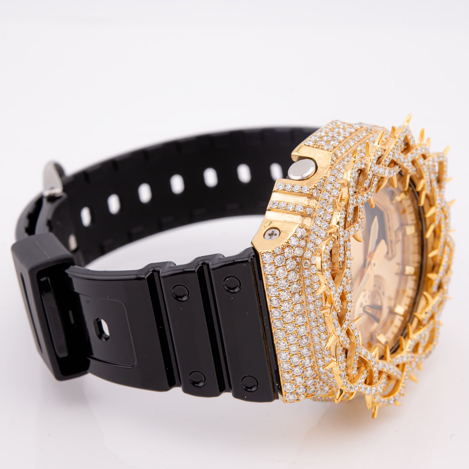 G-Shock GA2100 Gold Dial 7.50 CTW Diamond Thorn Bezel Iced Out Watch
