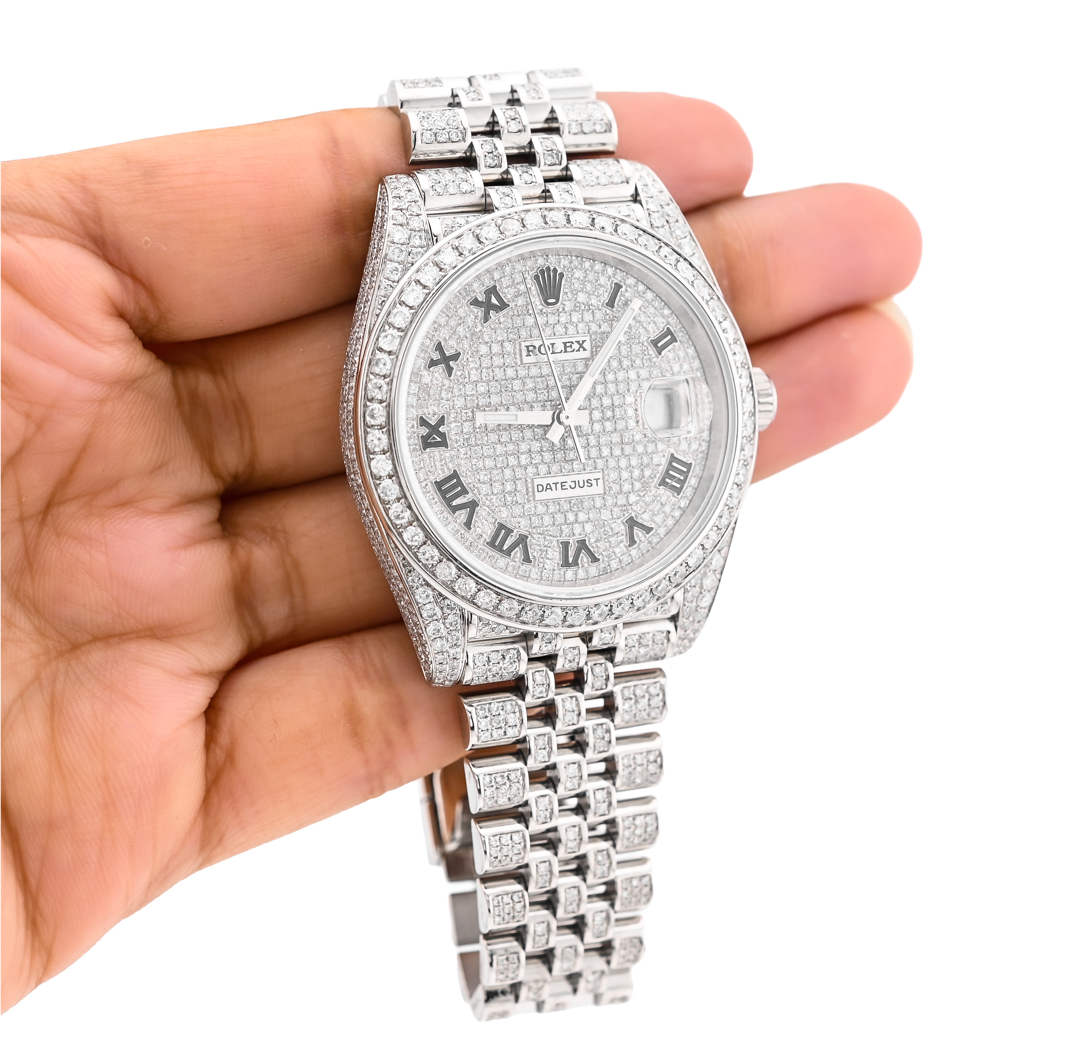 41MM Rolex DJ Natural Diamond 18CT Bussdown Single Row Bezel Roman Dial Jubilee Band Watch 126300