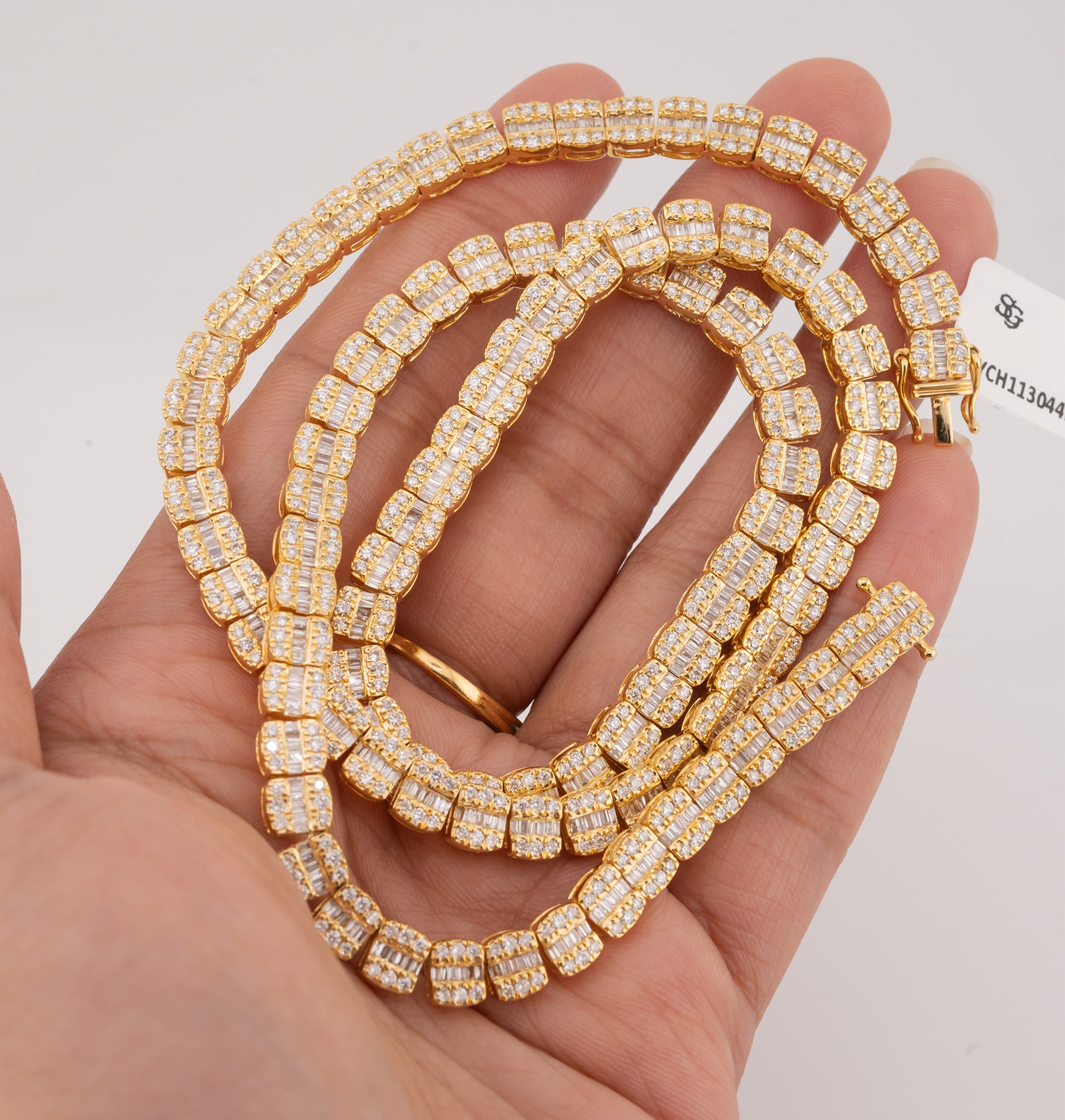 10K Yellow Gold 8.35 CTW Natural Diamond VS Baguette Tennis Chain 20'' Necklace