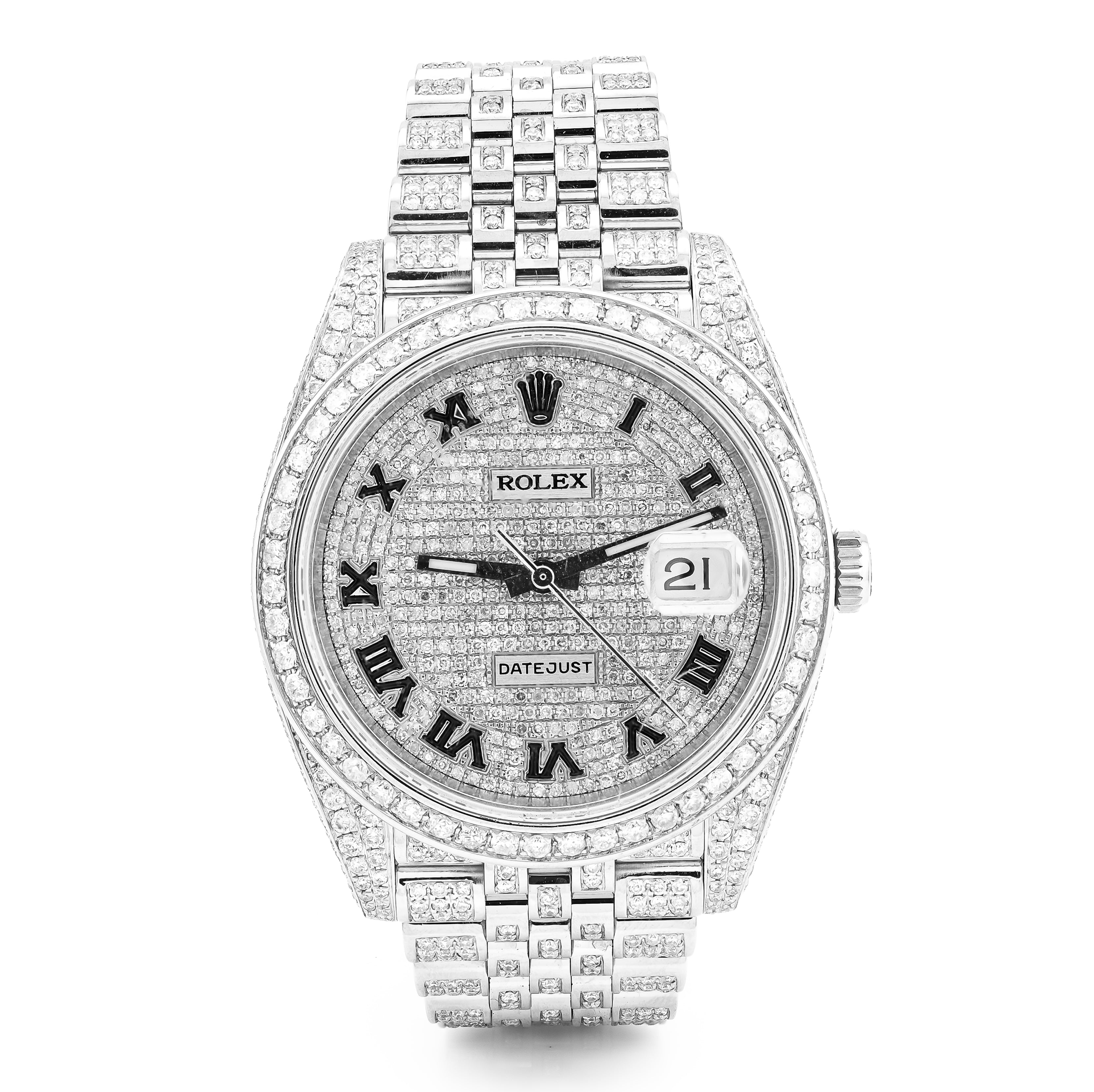 41MM Rolex DJ Natural Diamond 18CT Bussdown Single Row Bezel Roman Dial Jubilee Band Watch 126300