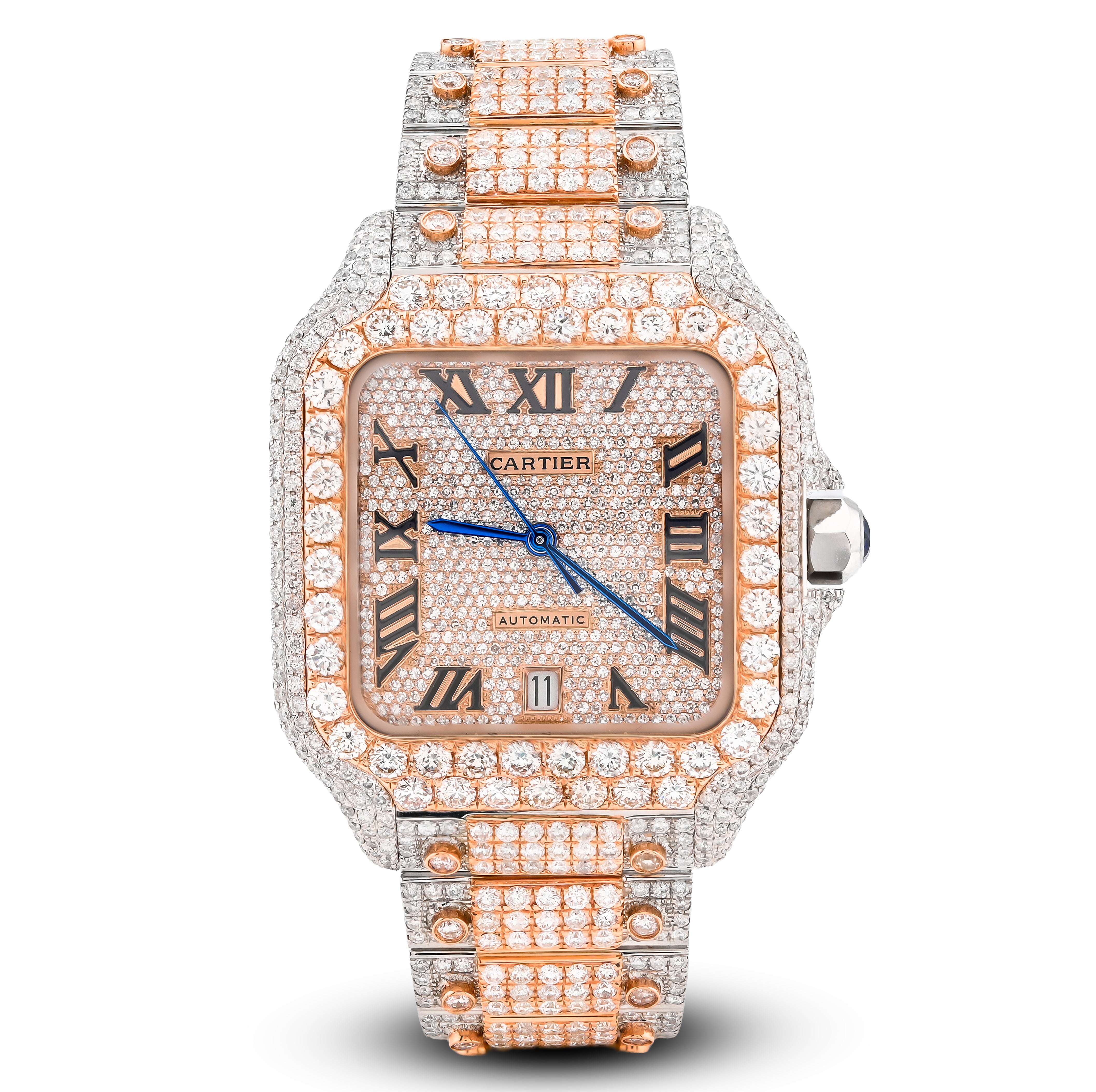 Cartier Santos 40MM 27CT Natural Diamond 2 Tone Rose & White All Orignal Box and Papers Full Set
