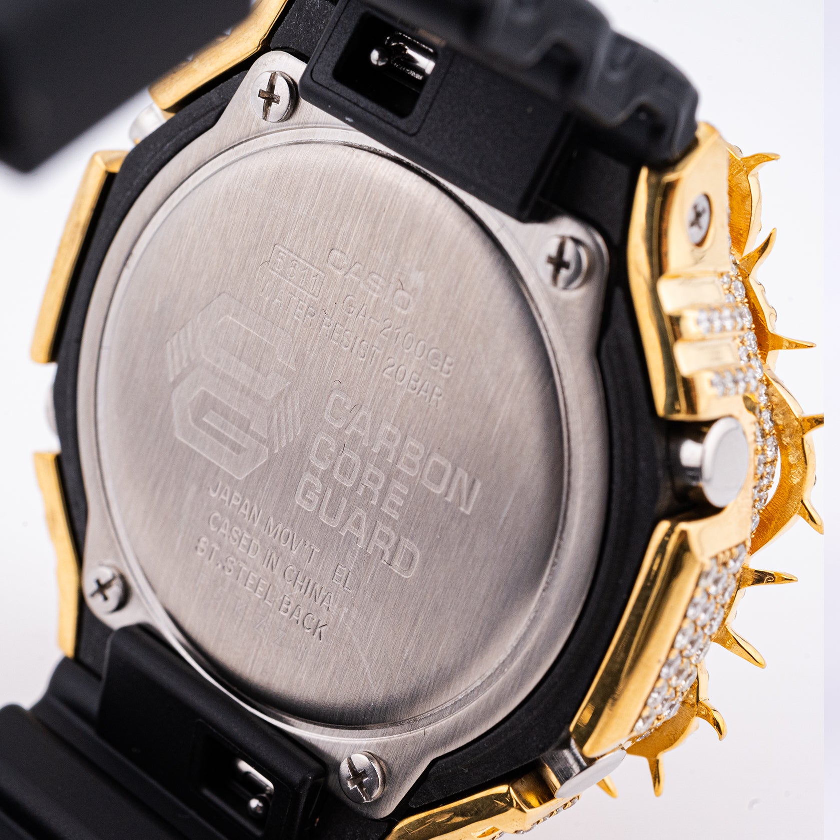 G-Shock GA2100 Gold Dial 7.50 CTW Diamond Thorn Bezel Iced Out Watch