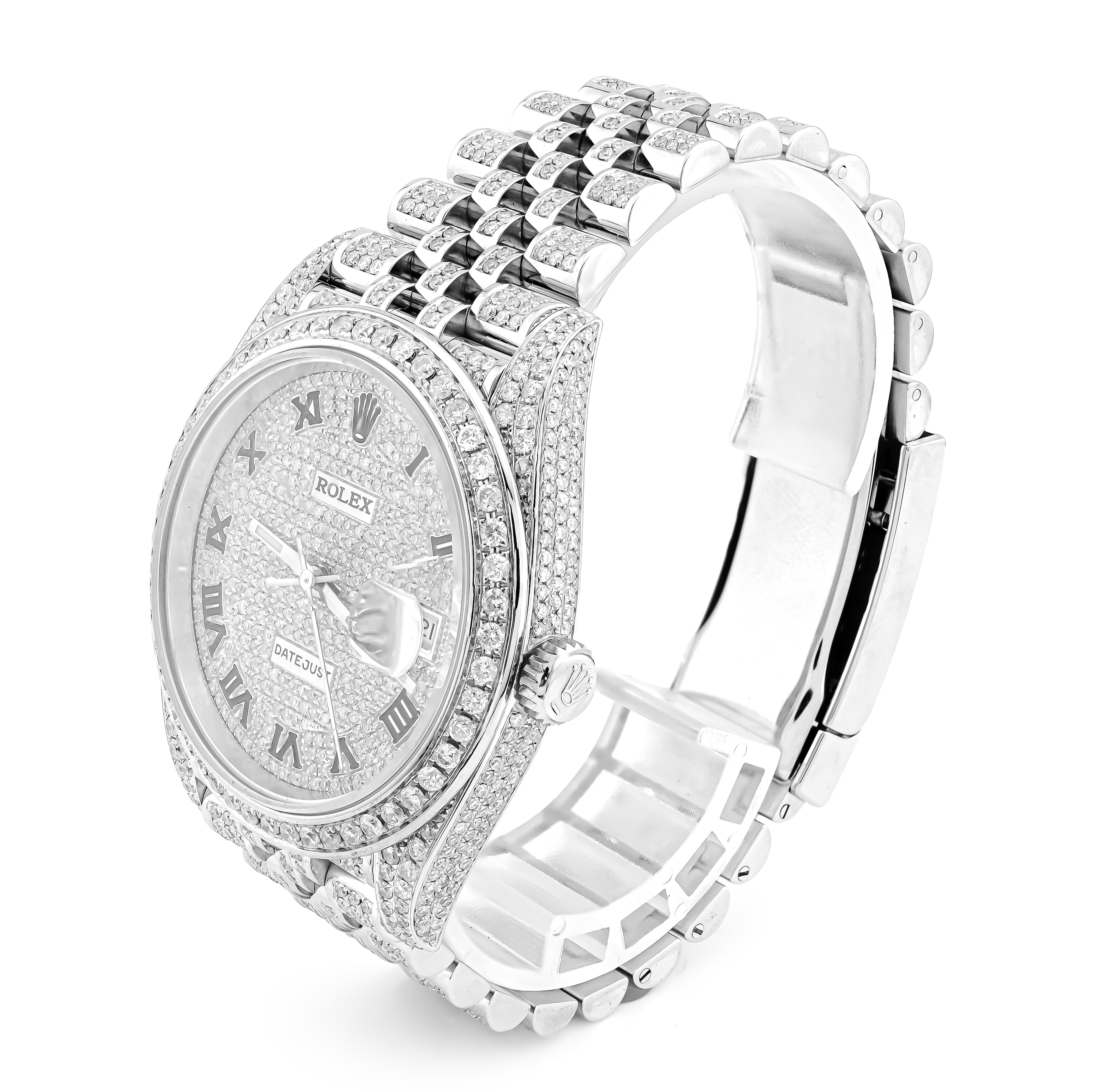 41MM Rolex DJ Natural Diamond 18CT Bussdown Single Row Bezel Roman Dial Jubilee Band Watch 126300