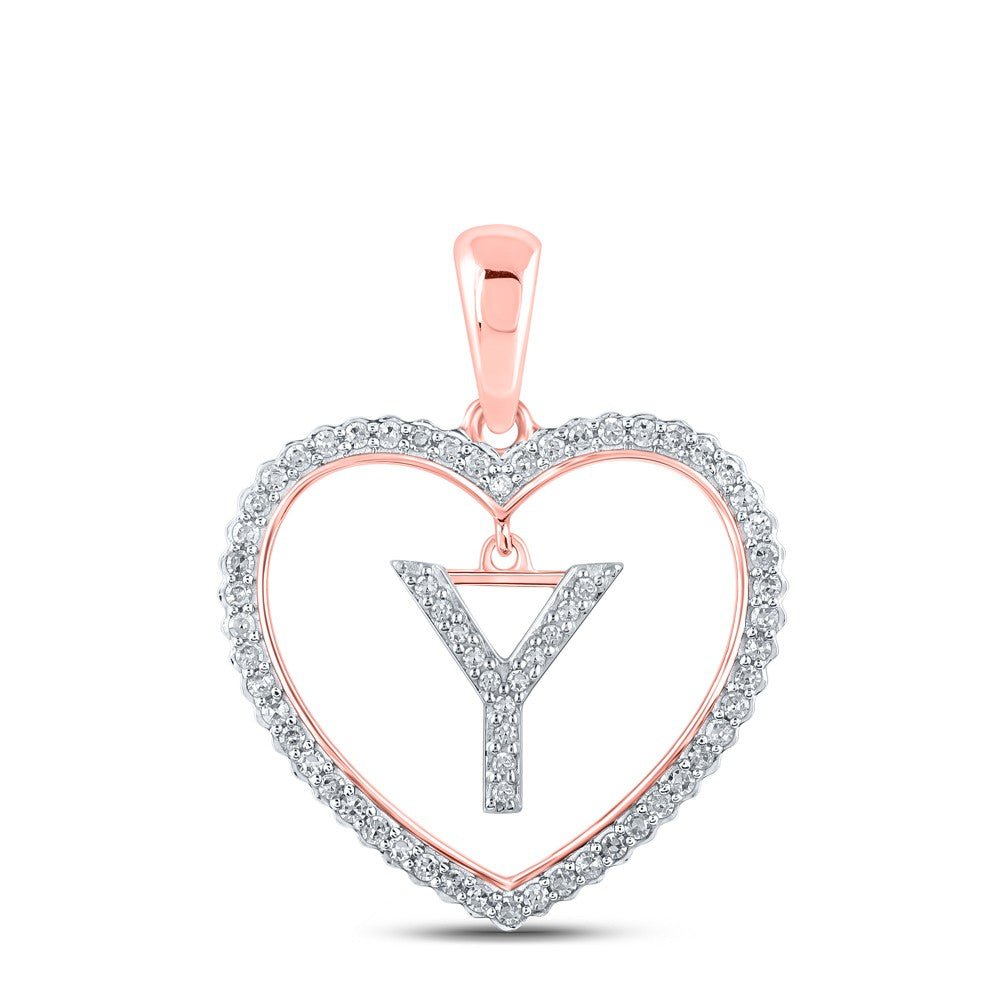 Fine 10k Rose Gold 1.8g 0.23CTW Natural Diamond Initial "Y" Pendant Heart Charm - Elite Jewelers - Charms & Pendants