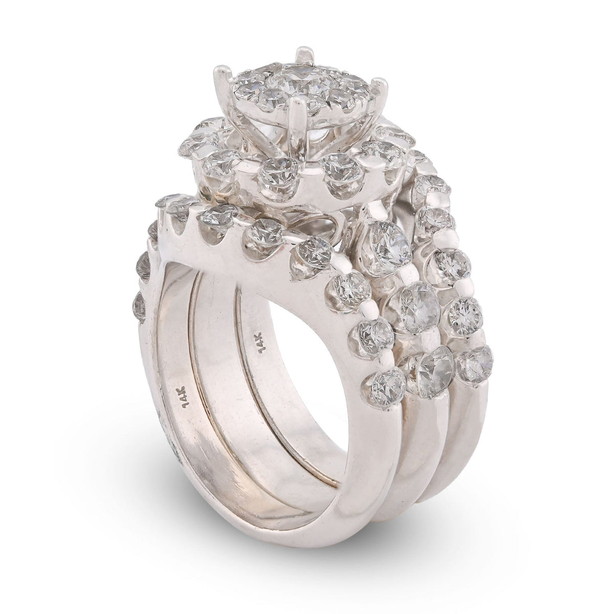 Flower Cluster Round Halo Natural Diamond 7CT Women Ring with Band 14K White Gold - Elite Jewelers-Rings