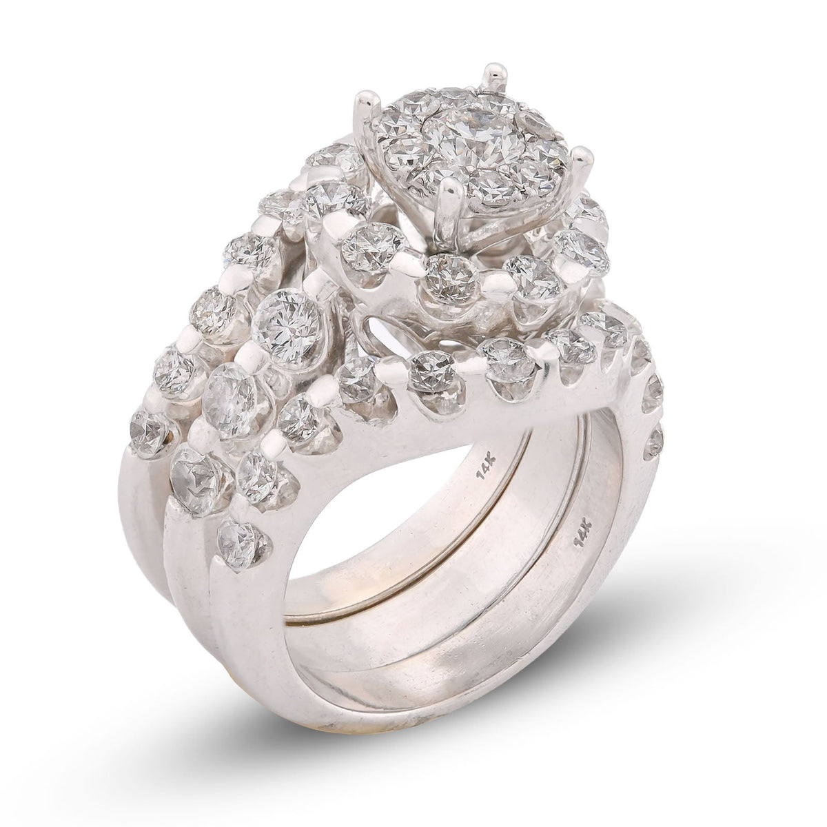 Flower Cluster Round Halo Natural Diamond 7CT Women Ring with Band 14K White Gold - Elite Jewelers-Rings