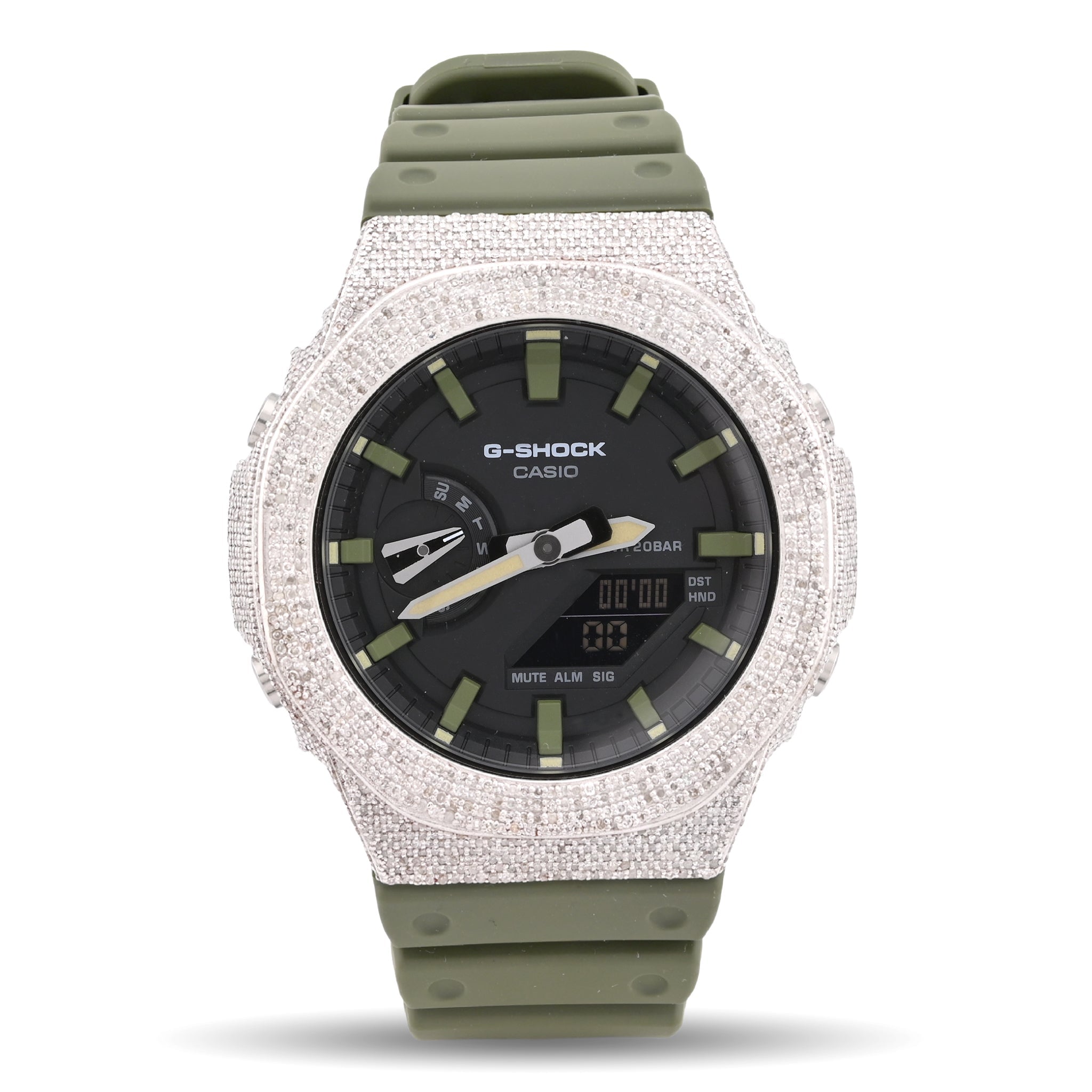 G-Shock 2100 5CT Natural Diamond Green Band Black Face Watch - Elite Jewelers-Luxury Watch